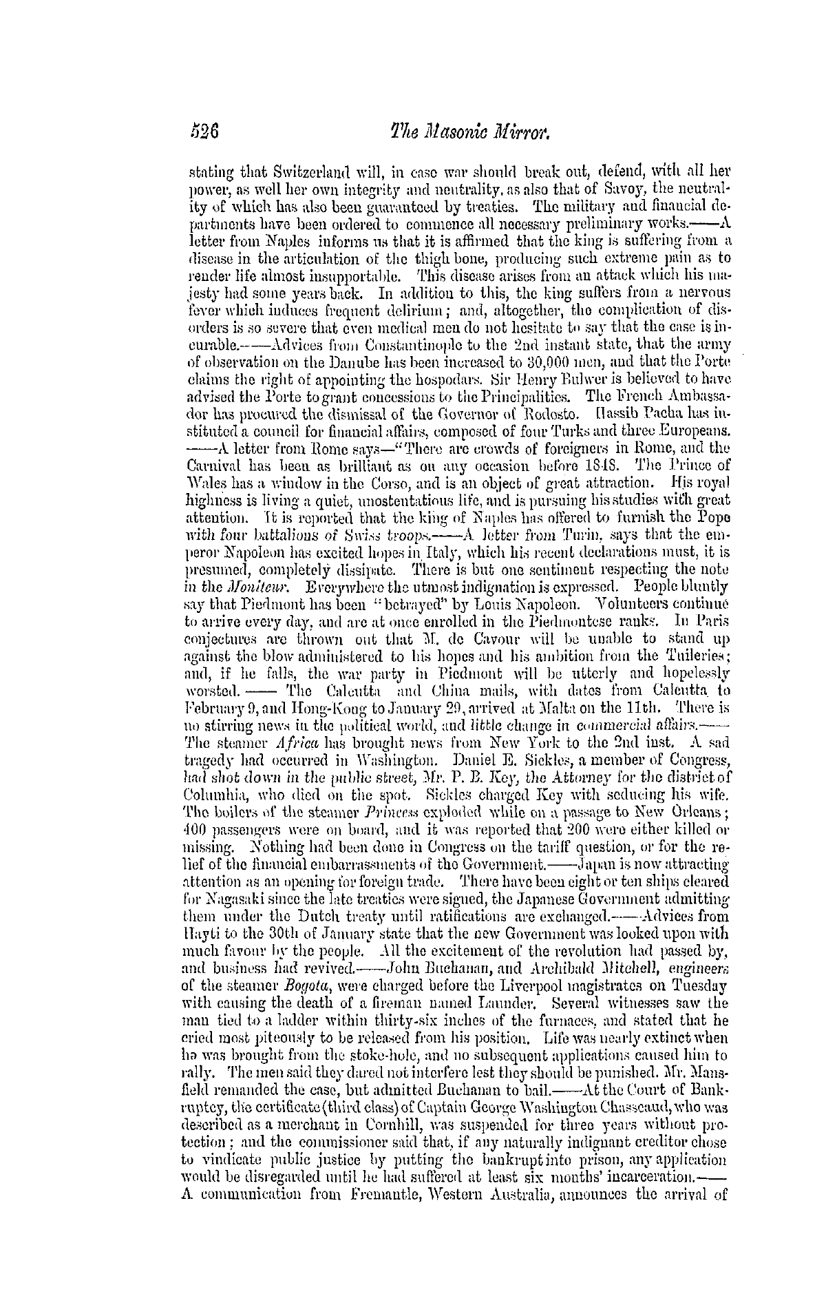 The Freemasons' Monthly Magazine: 1859-03-16 - The Week.