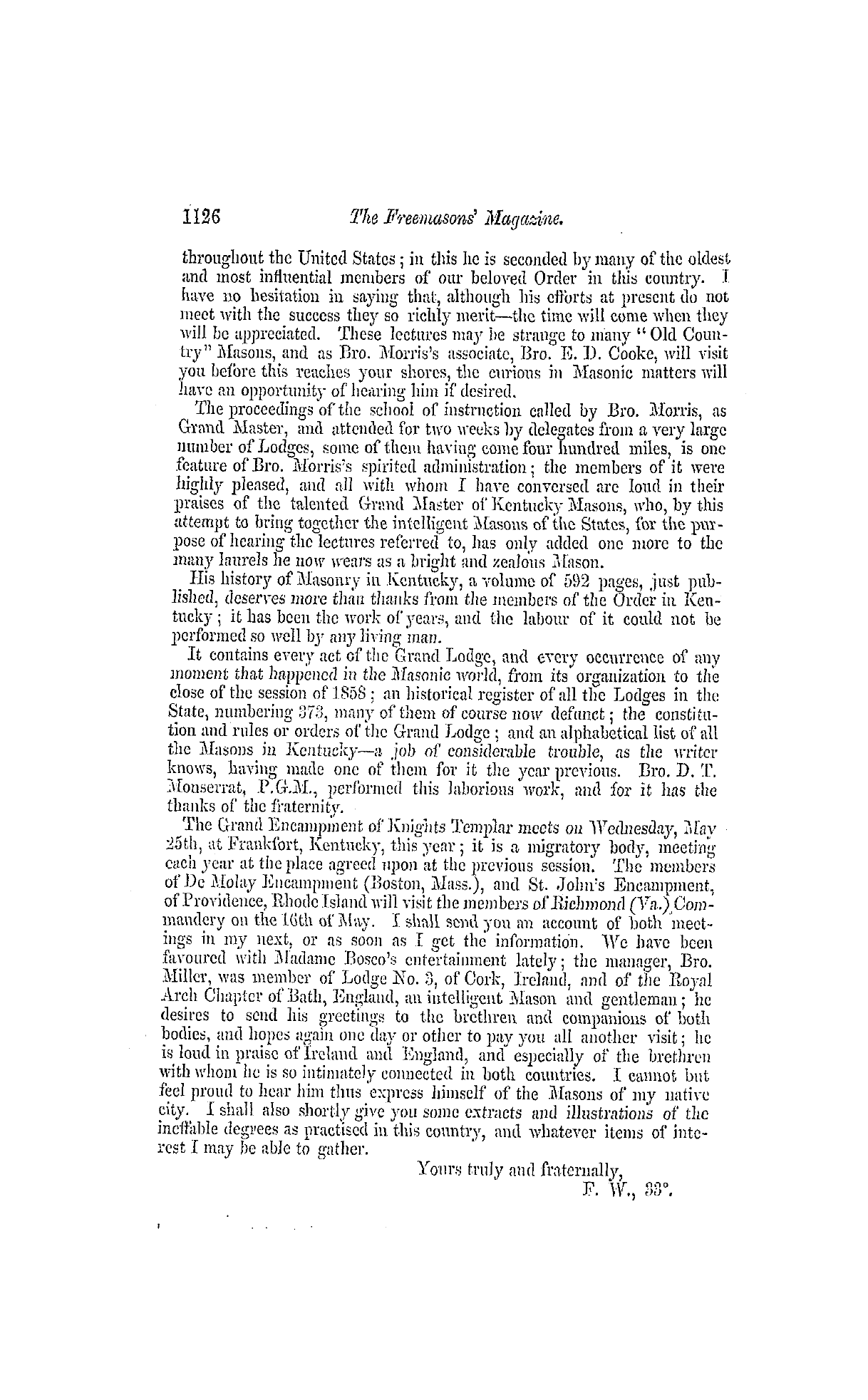 The Freemasons' Monthly Magazine: 1859-06-15 - Masonry In America.