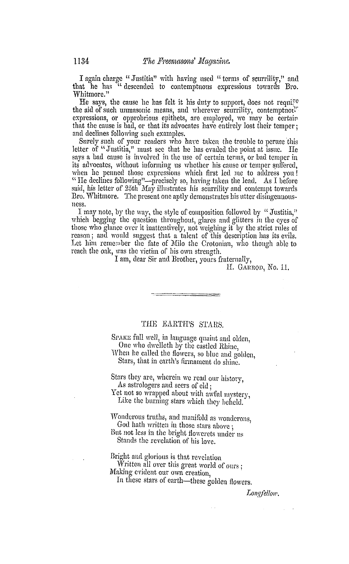 The Freemasons' Monthly Magazine: 1859-06-15 - "Justitia" And Bro. Garrod.
