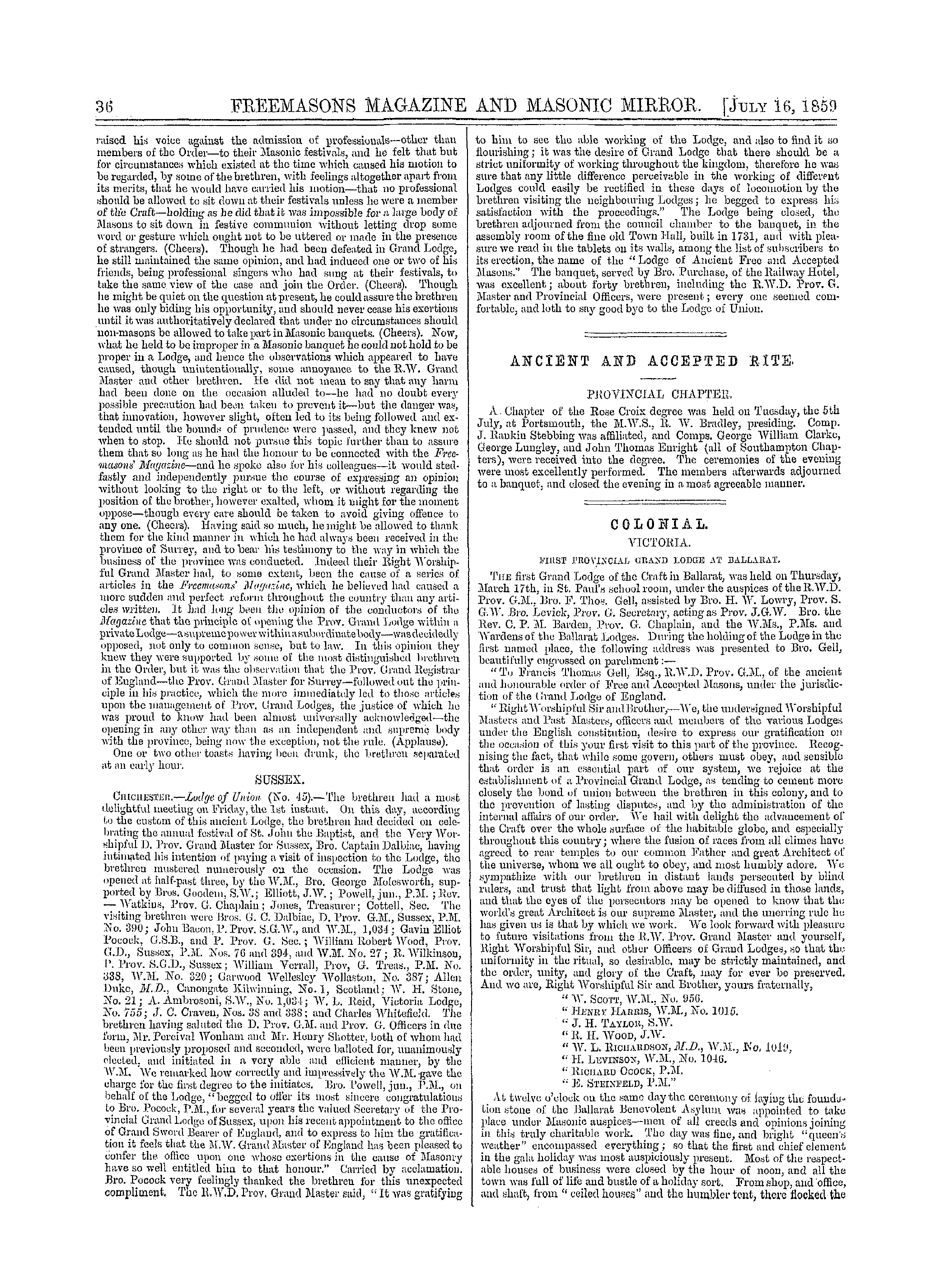 The Freemasons' Monthly Magazine: 1859-07-16 - Provincial.