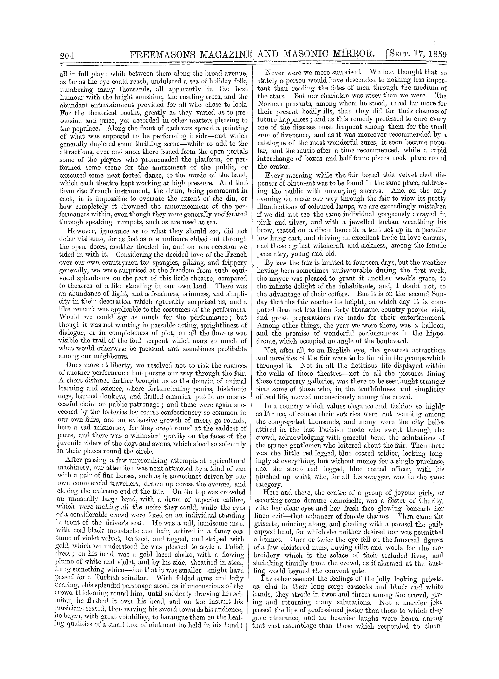 The Freemasons' Monthly Magazine: 1859-09-17 - A Great French Fair.