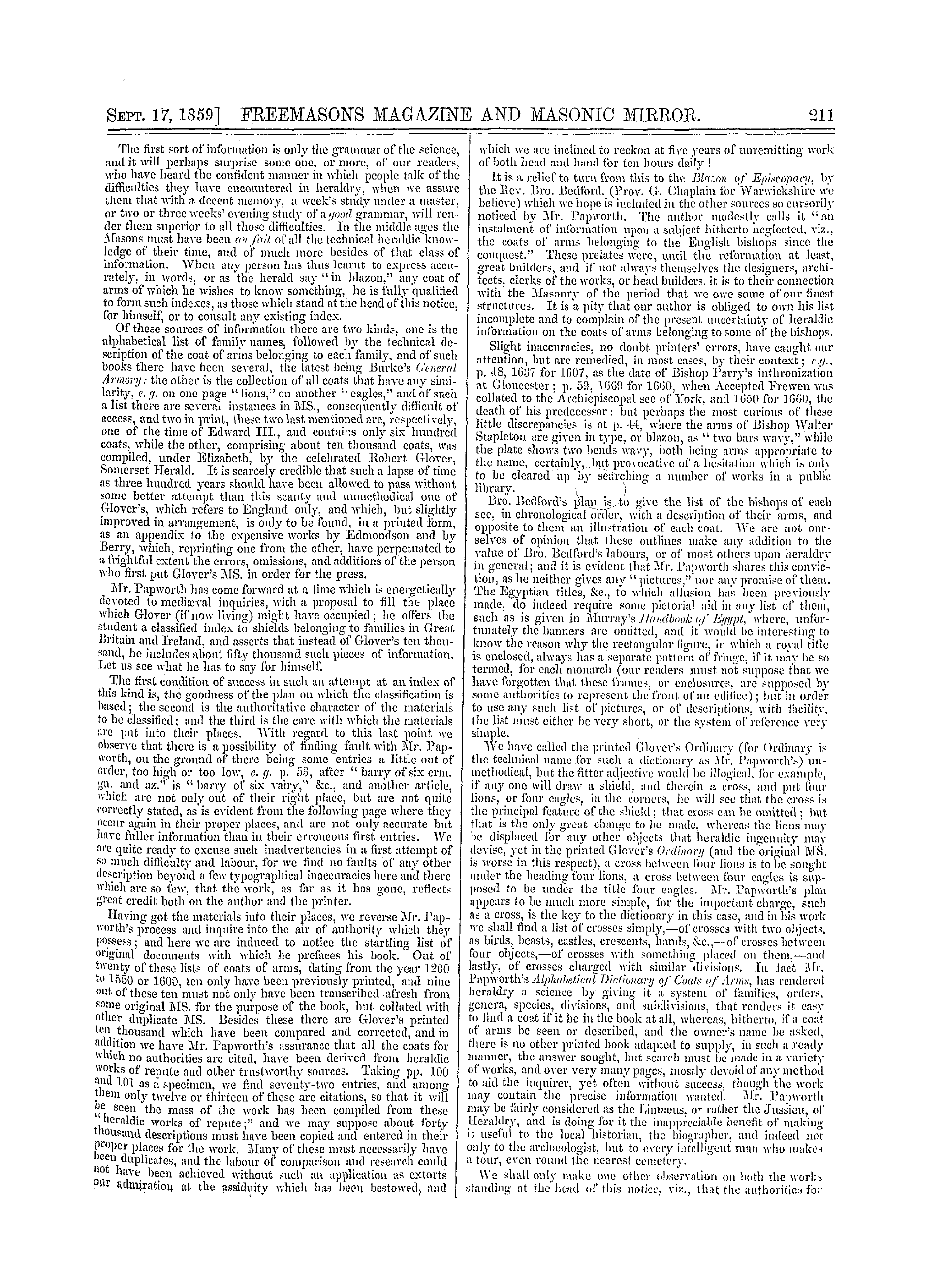 The Freemasons' Monthly Magazine: 1859-09-17 - Literature.