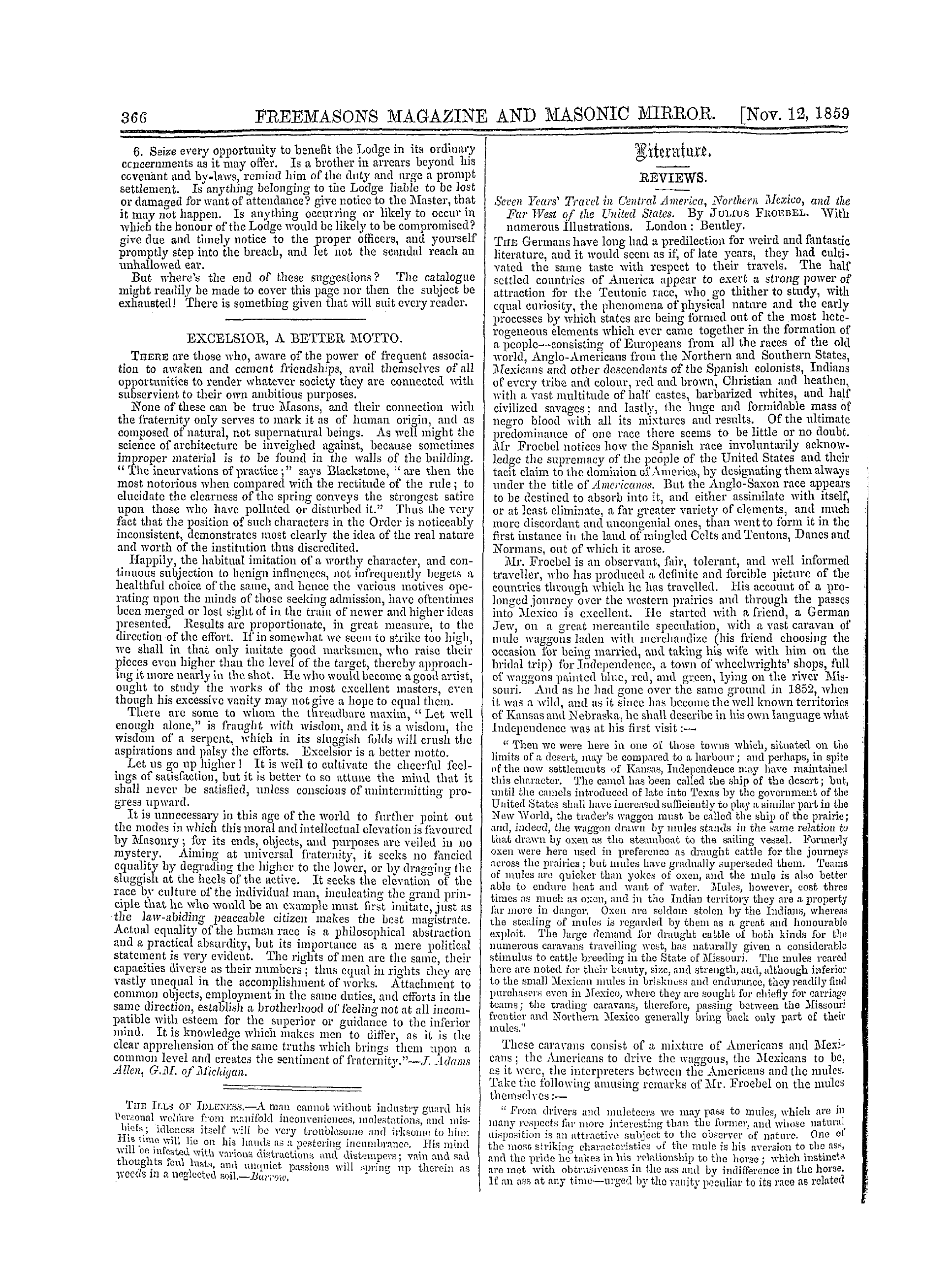 The Freemasons' Monthly Magazine: 1859-11-12 - Literature.