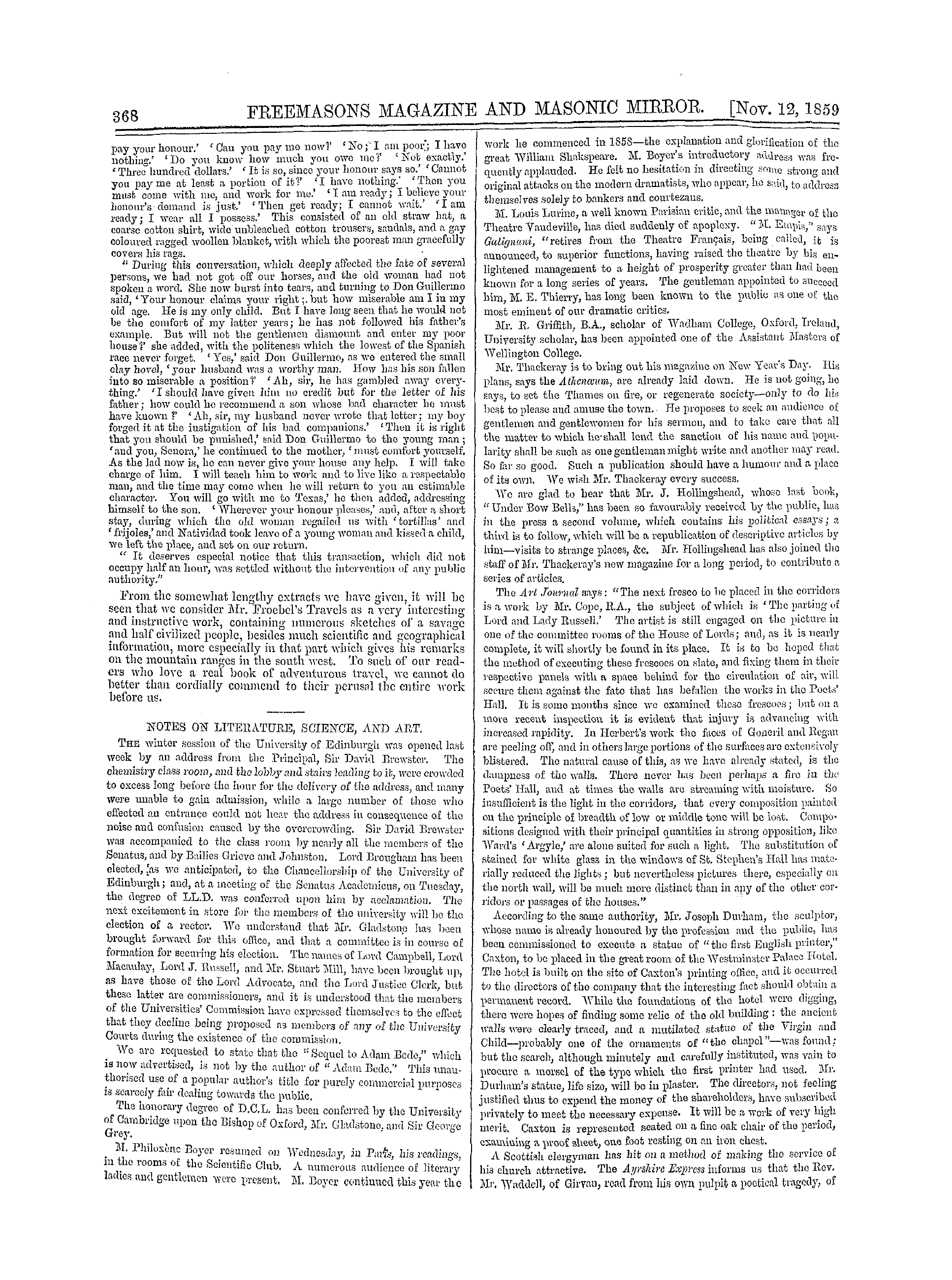 The Freemasons' Monthly Magazine: 1859-11-12 - Literature.