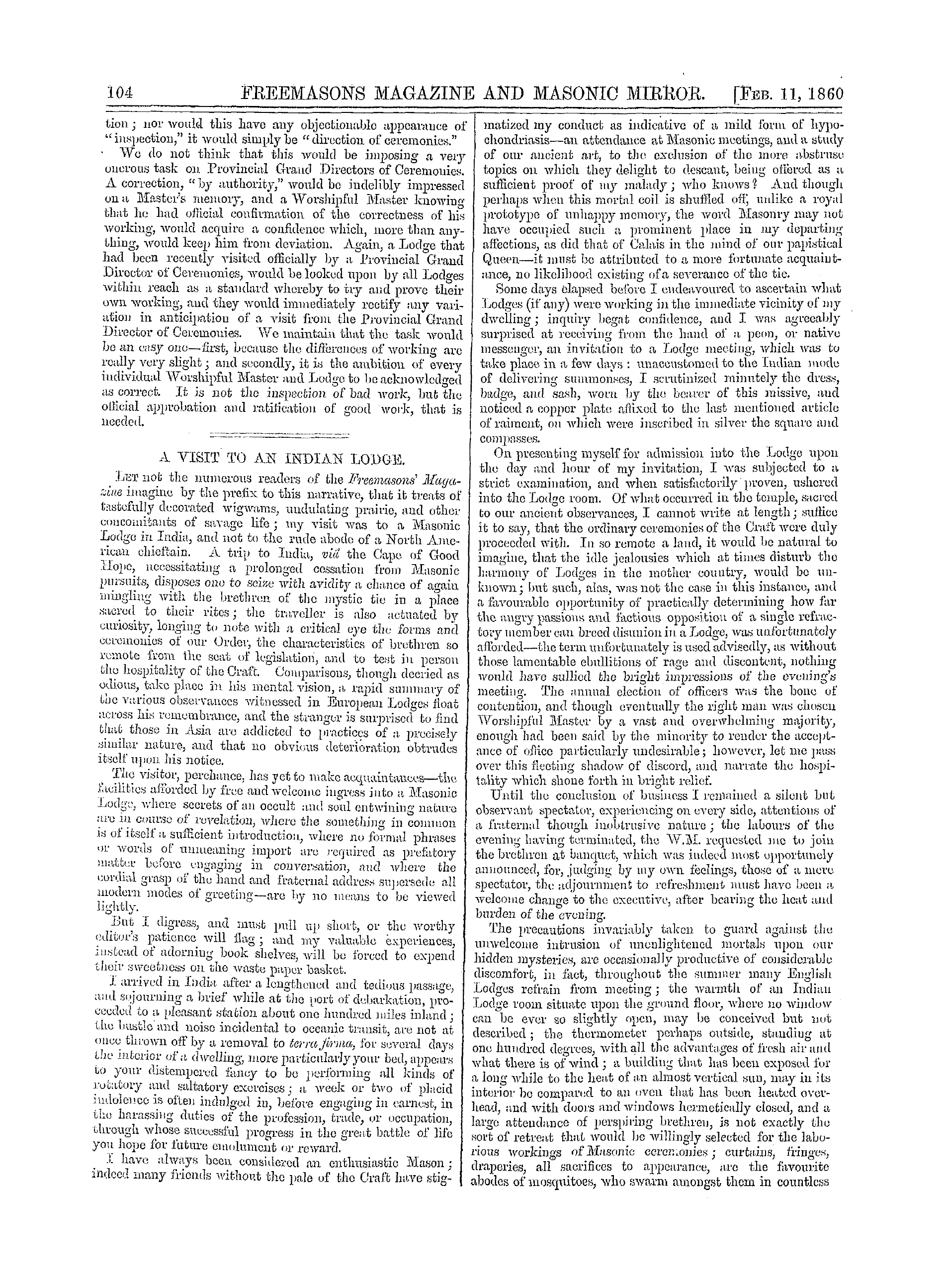 The Freemasons' Monthly Magazine: 1860-02-11 - Uniformity Of Working.