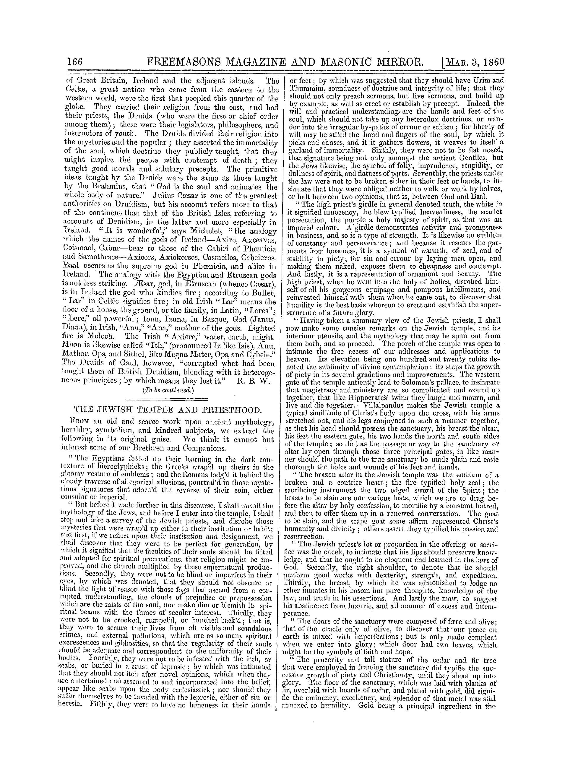 The Freemasons' Monthly Magazine: 1860-03-03 - The Jewish Temple And Priesthood.