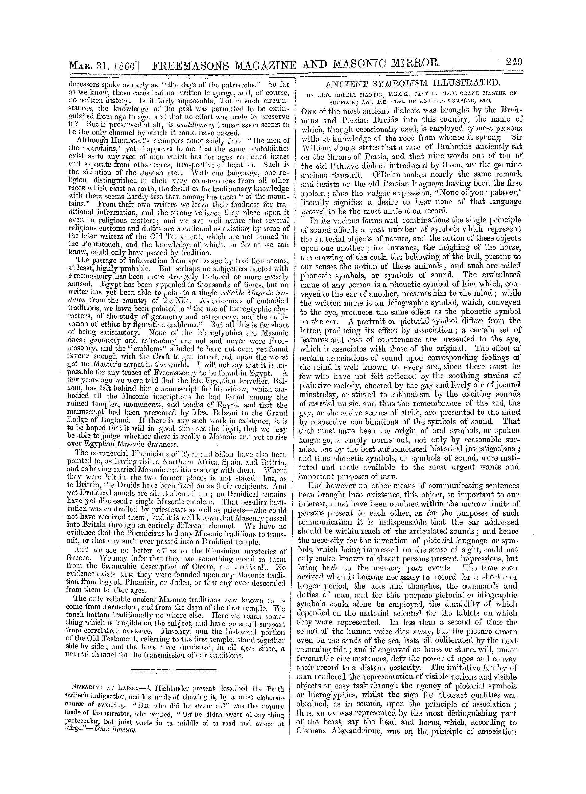 The Freemasons' Monthly Magazine: 1860-03-31 - Ancient Symbolism Illustrated.