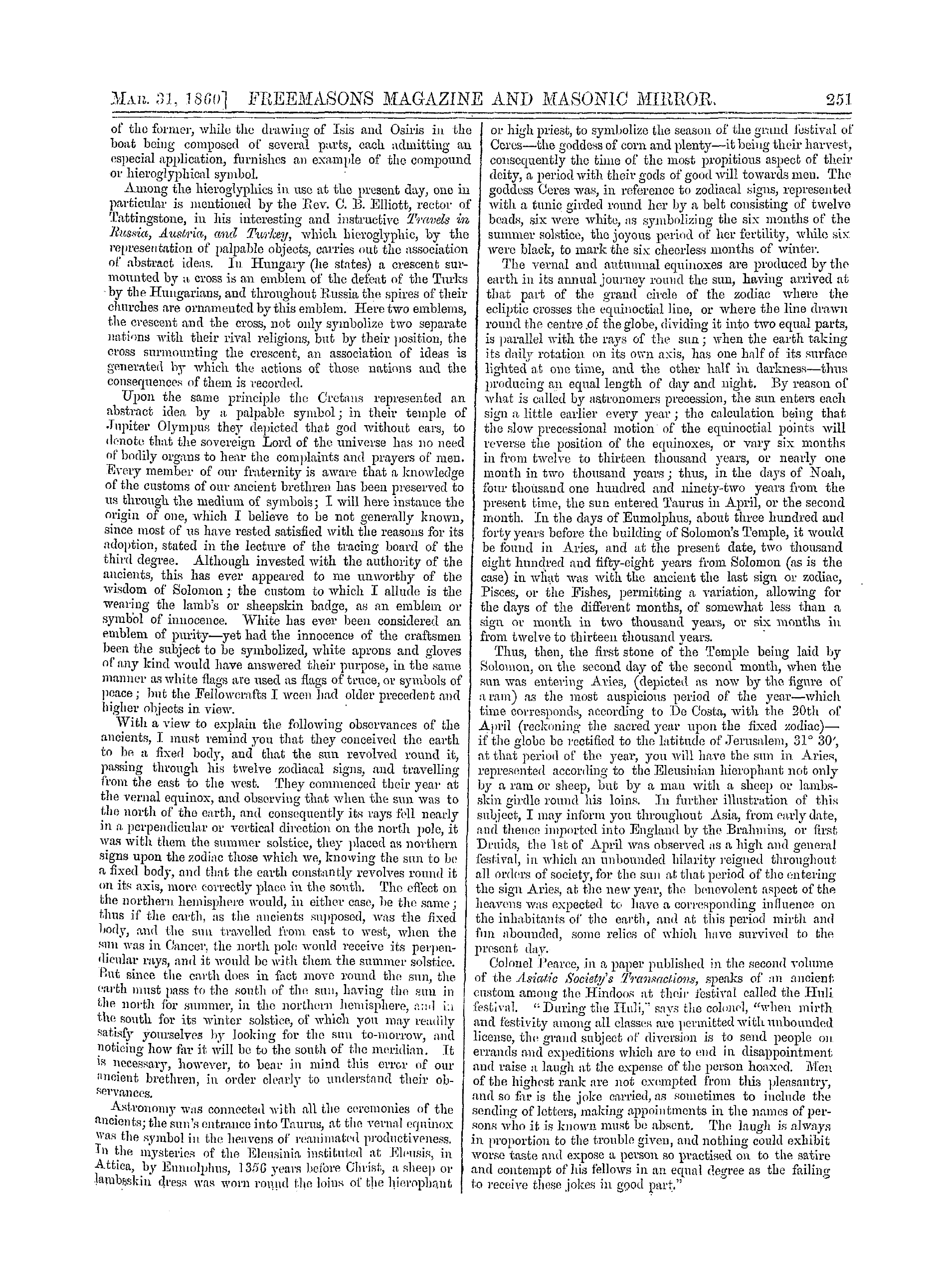 The Freemasons' Monthly Magazine: 1860-03-31 - Ancient Symbolism Illustrated.