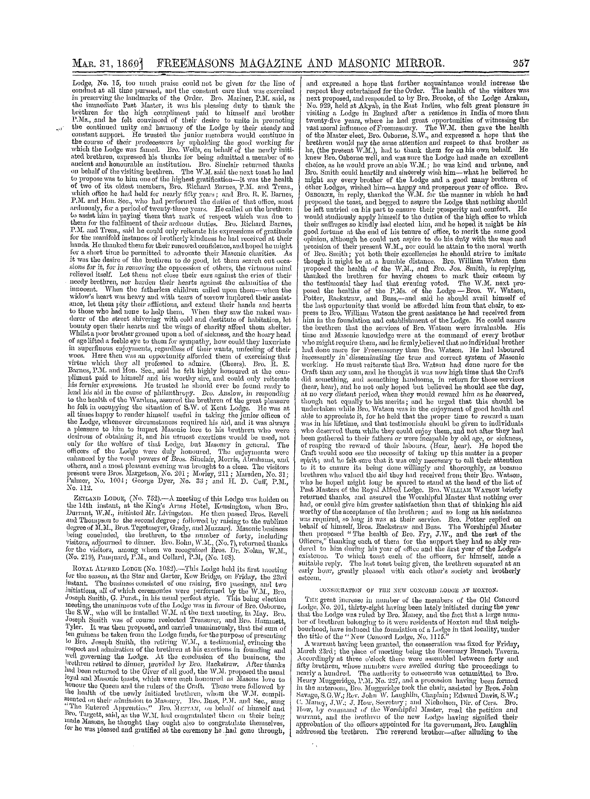 The Freemasons' Monthly Magazine: 1860-03-31 - Metropolitan.