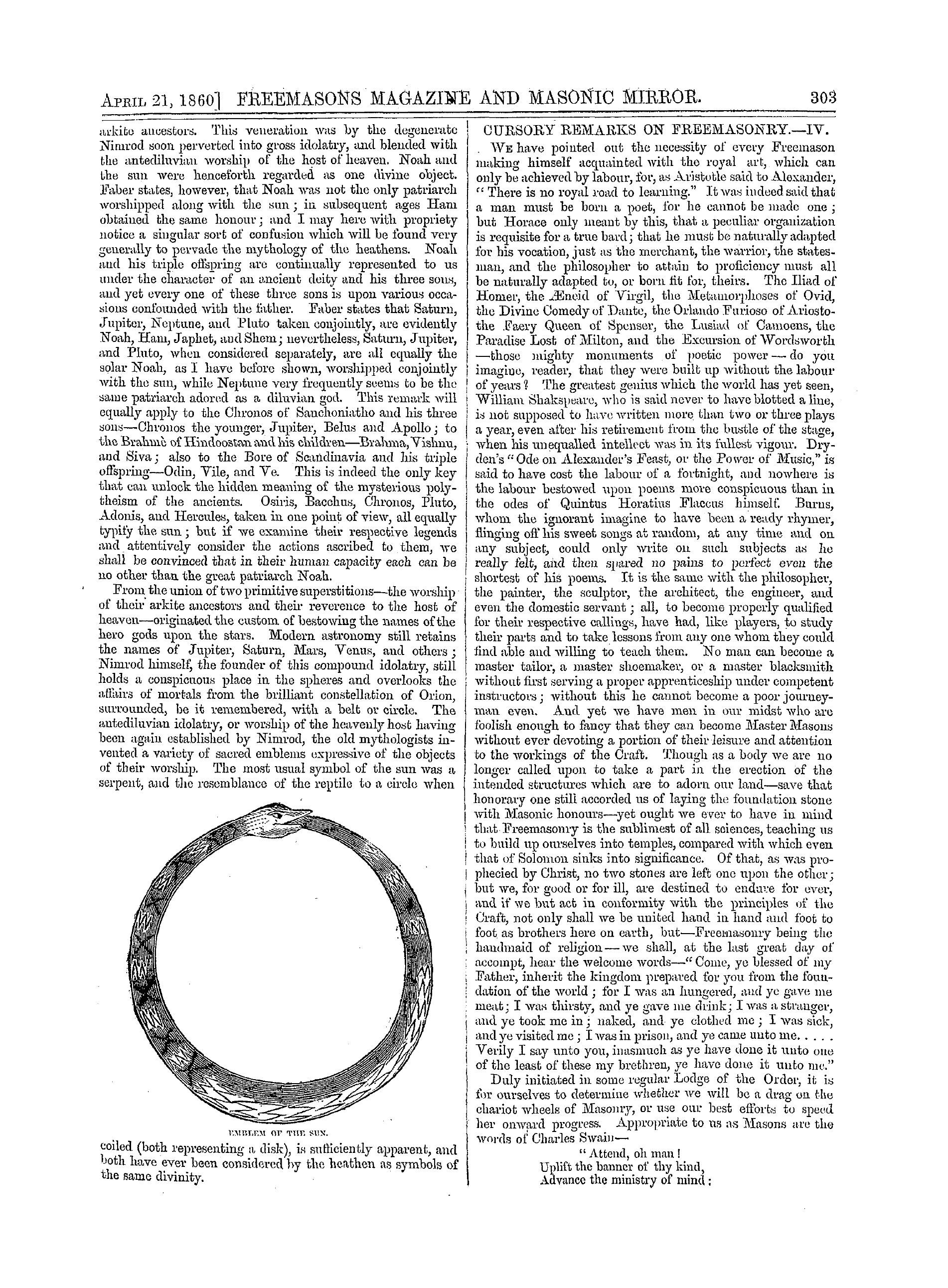 The Freemasons' Monthly Magazine: 1860-04-21 - Cursory Remarks On Freemasonry—Iv.