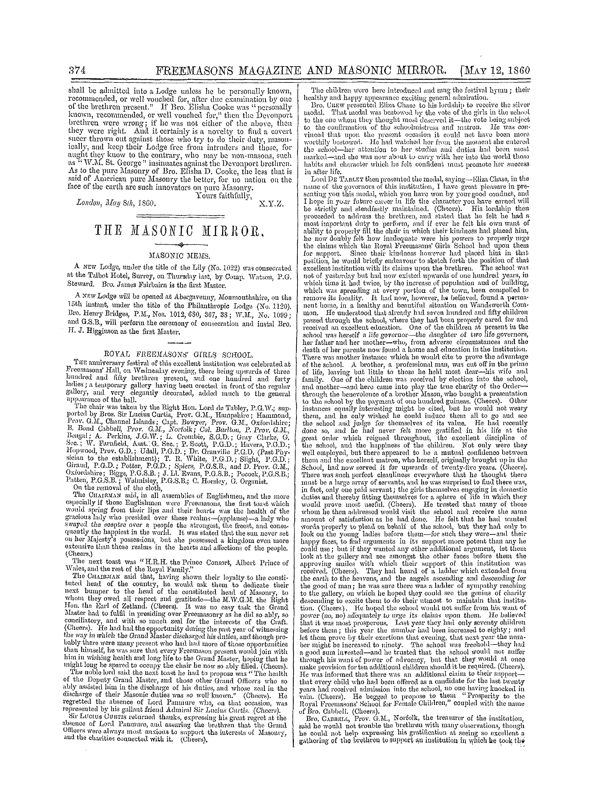 The Freemasons' Monthly Magazine: 1860-05-12 - Grand Stewards' Lodge.