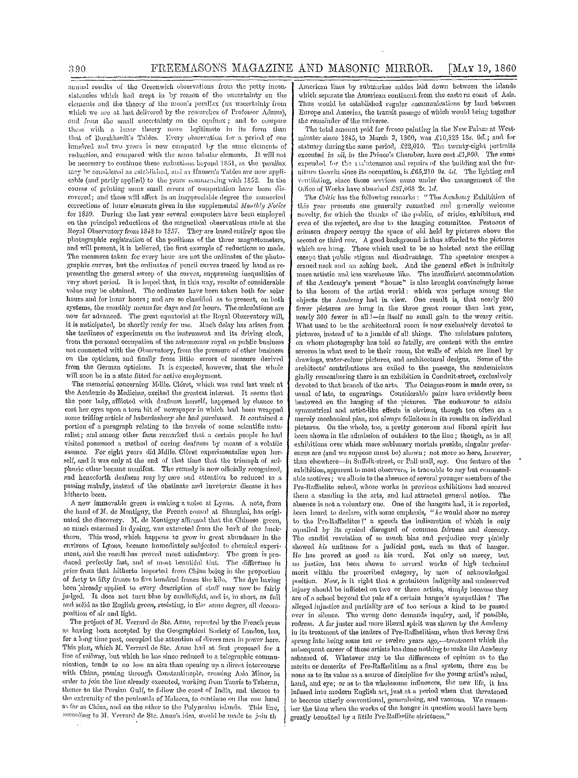 The Freemasons' Monthly Magazine: 1860-05-19 - Literature.