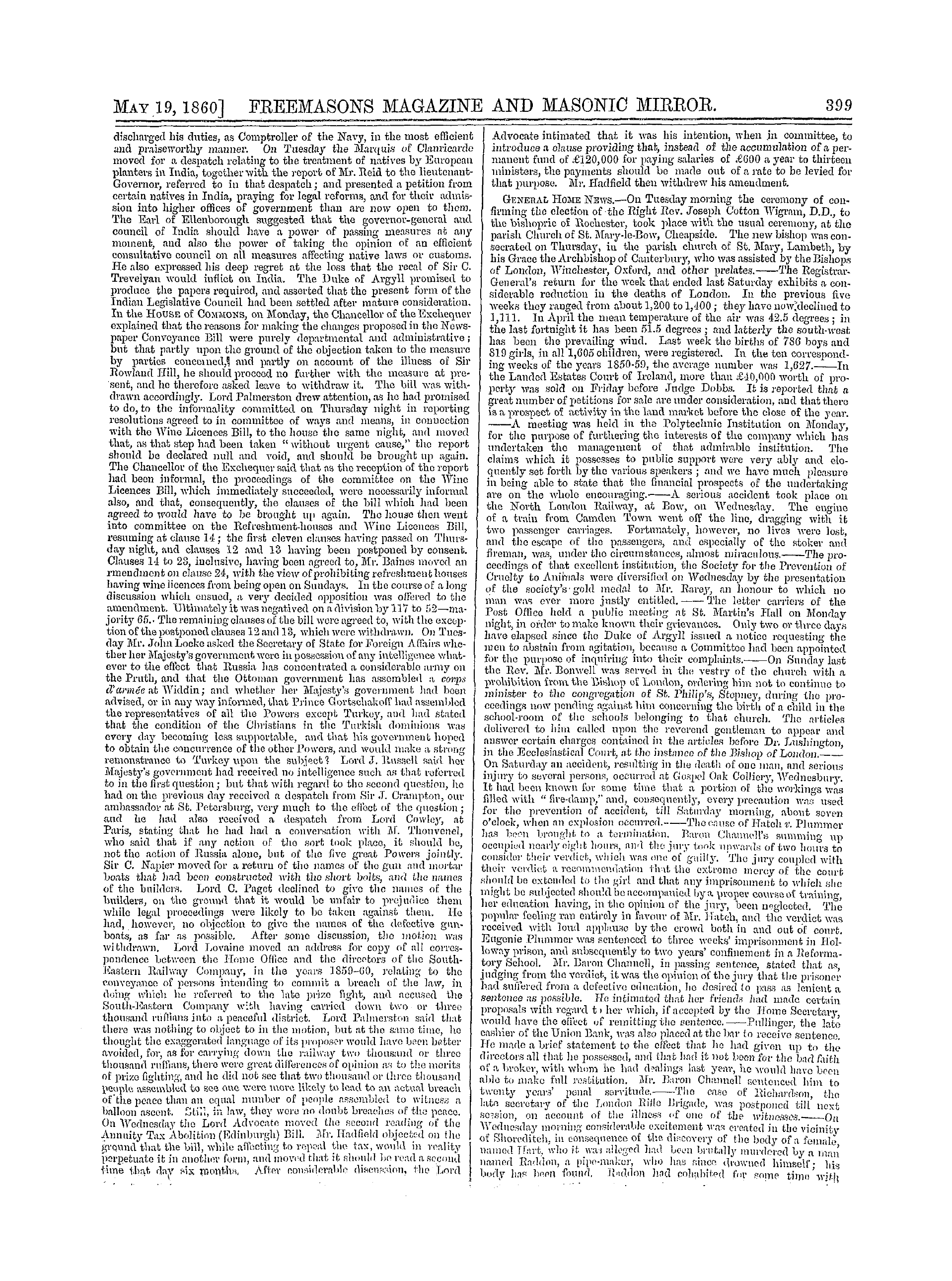 The Freemasons' Monthly Magazine: 1860-05-19 - The Week.