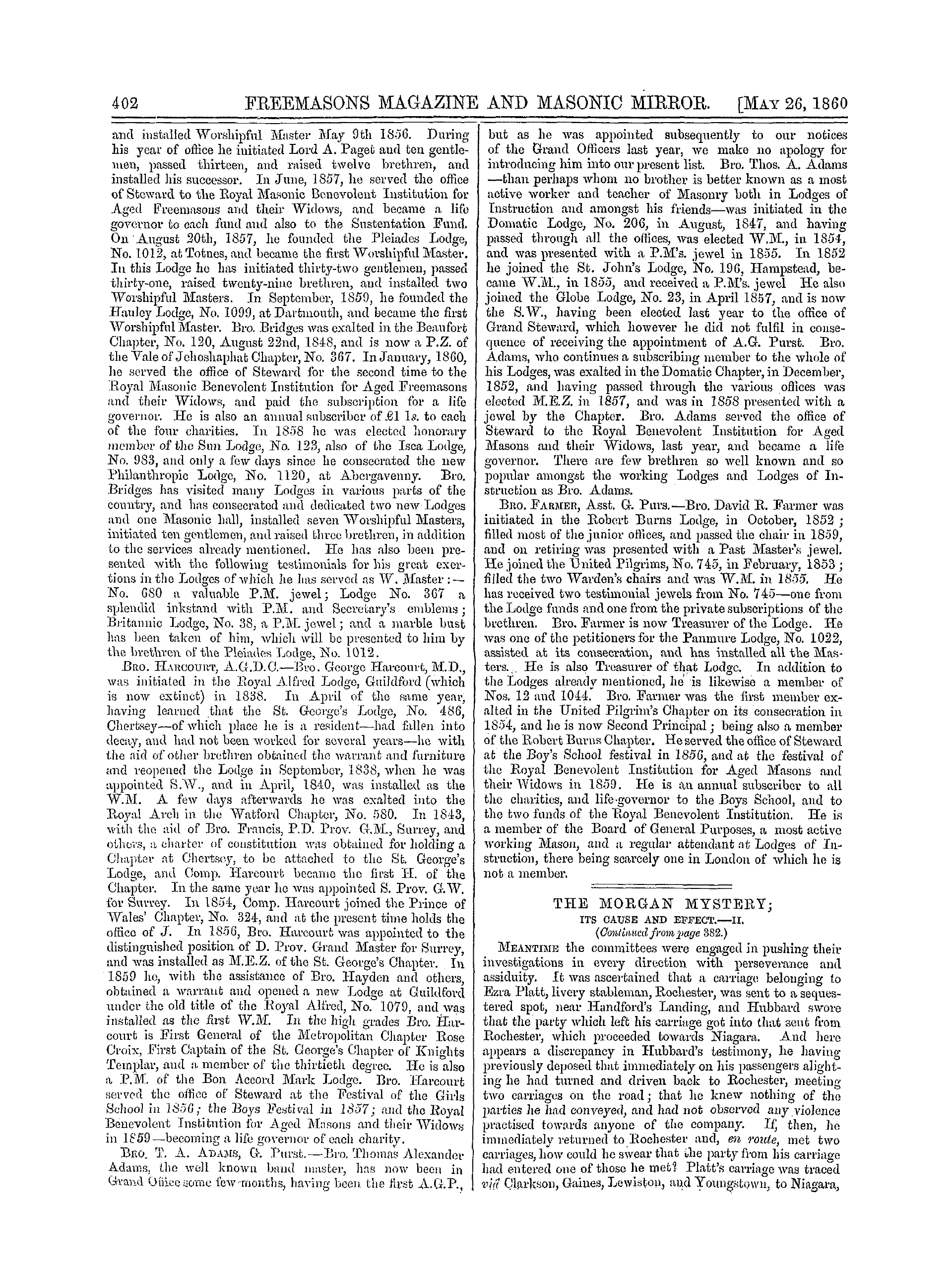 The Freemasons' Monthly Magazine: 1860-05-26 - The Morgan Mystery;