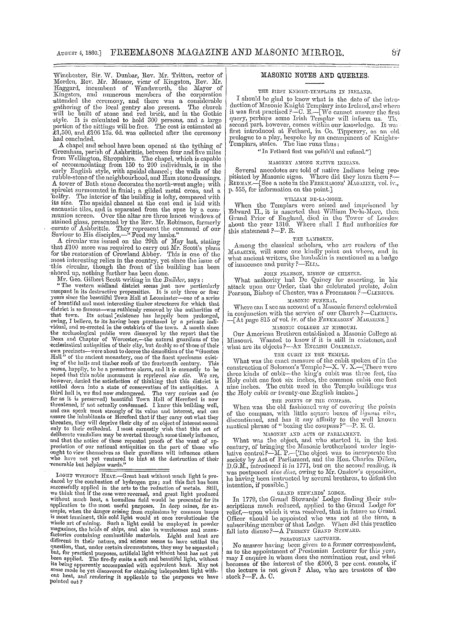 The Freemasons' Monthly Magazine: 1860-08-04: 7