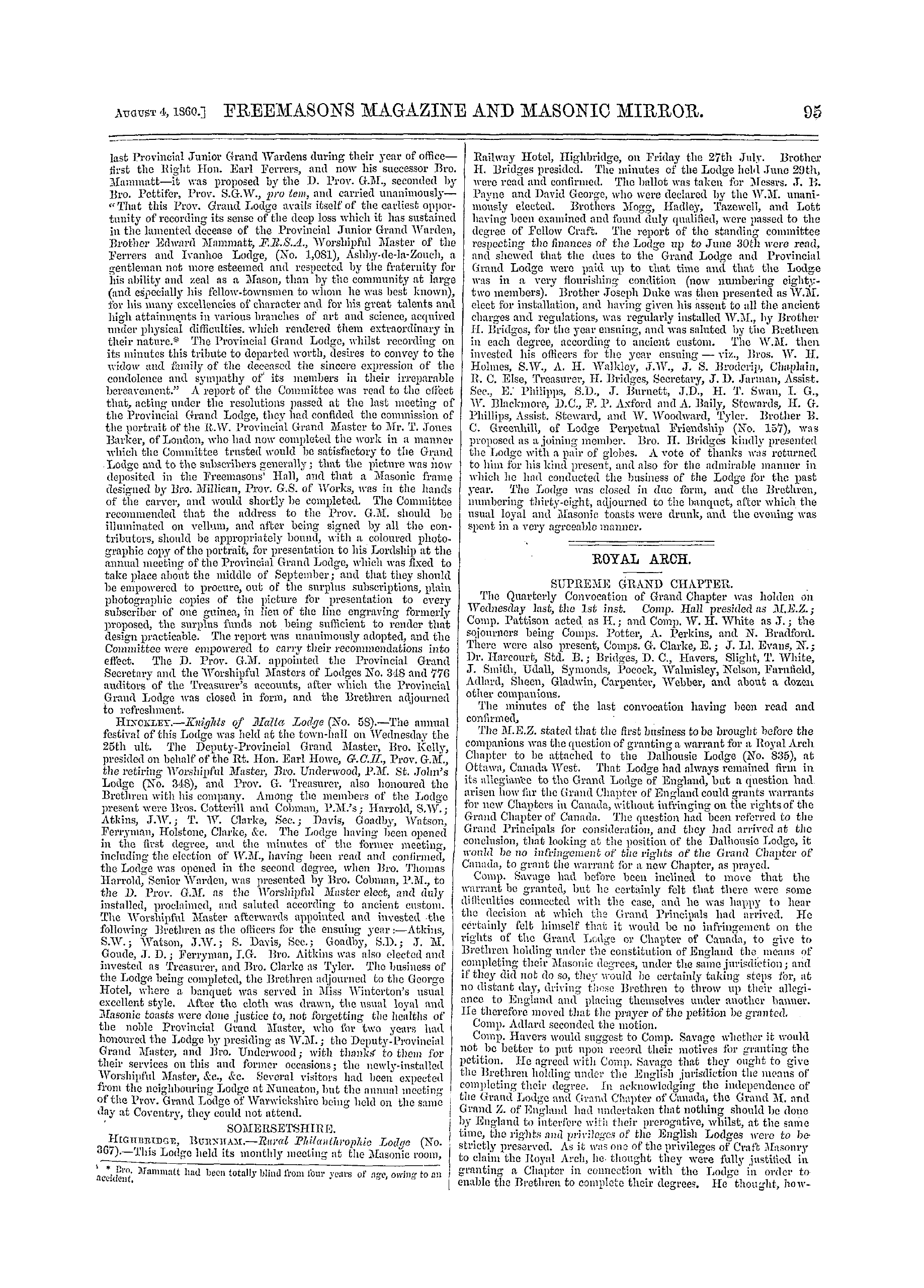 The Freemasons' Monthly Magazine: 1860-08-04 - Provincial.