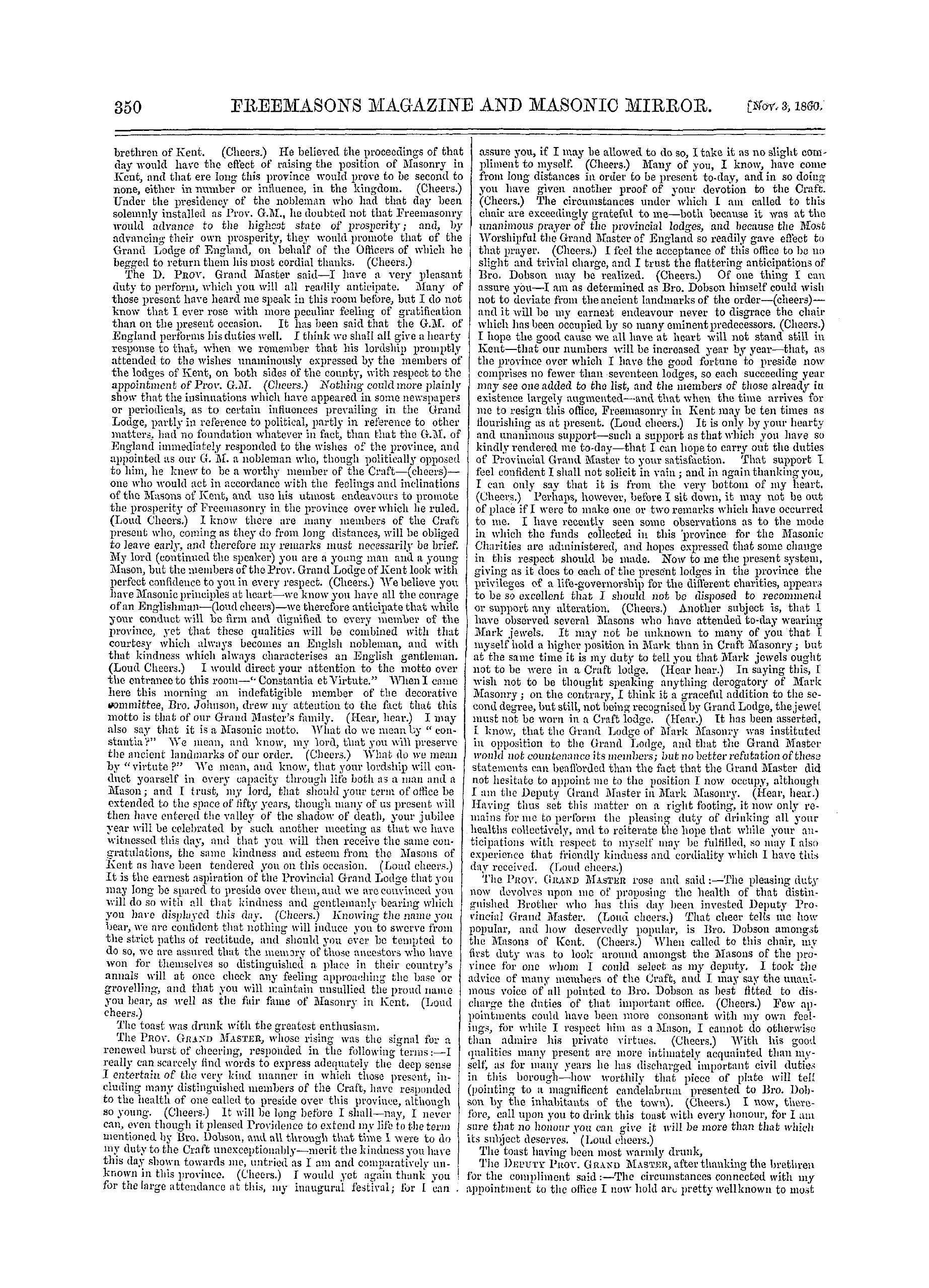 The Freemasons' Monthly Magazine: 1860-11-03 - Provincial.