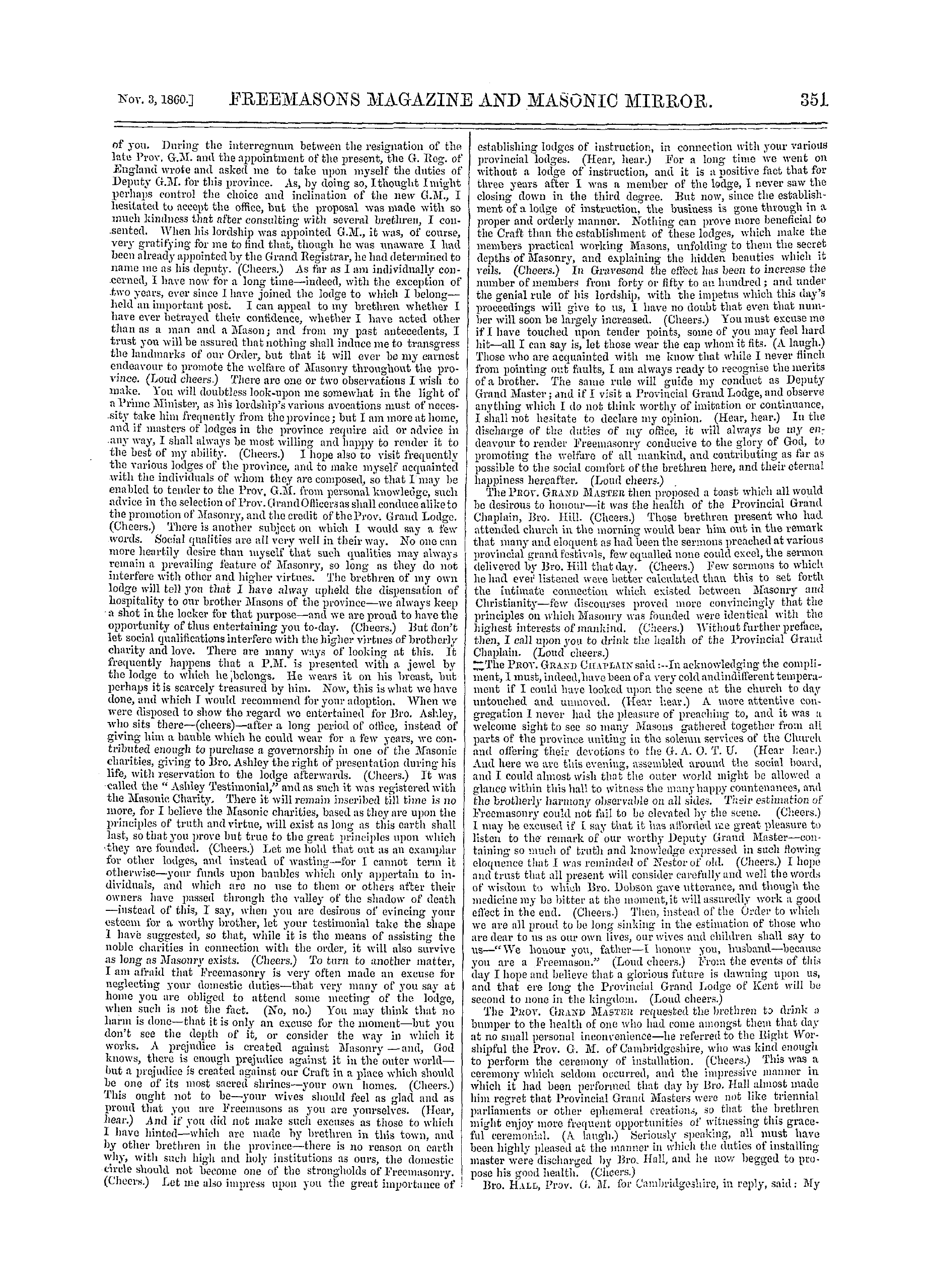 The Freemasons' Monthly Magazine: 1860-11-03 - Provincial.