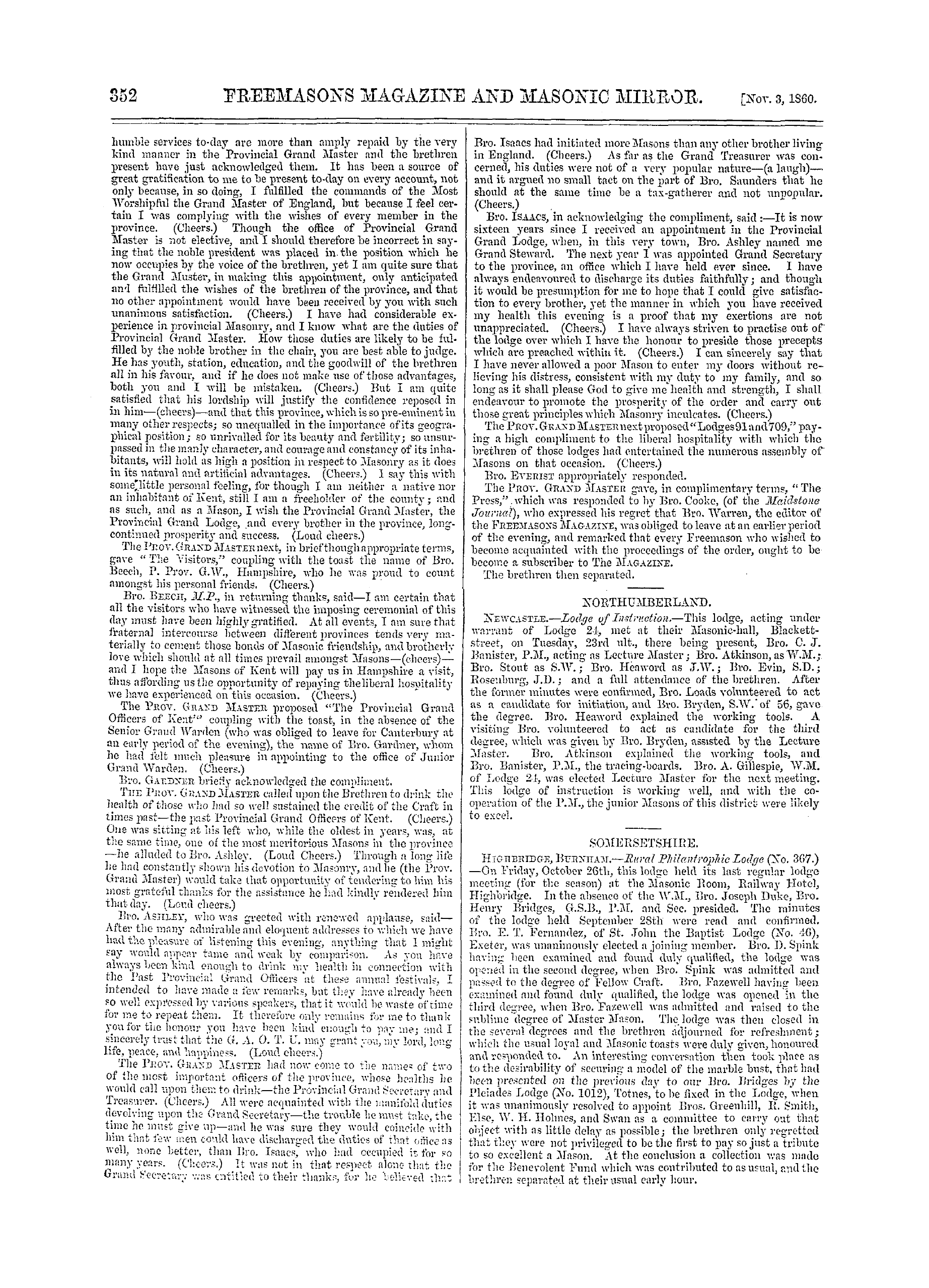 The Freemasons' Monthly Magazine: 1860-11-03 - Provincial.