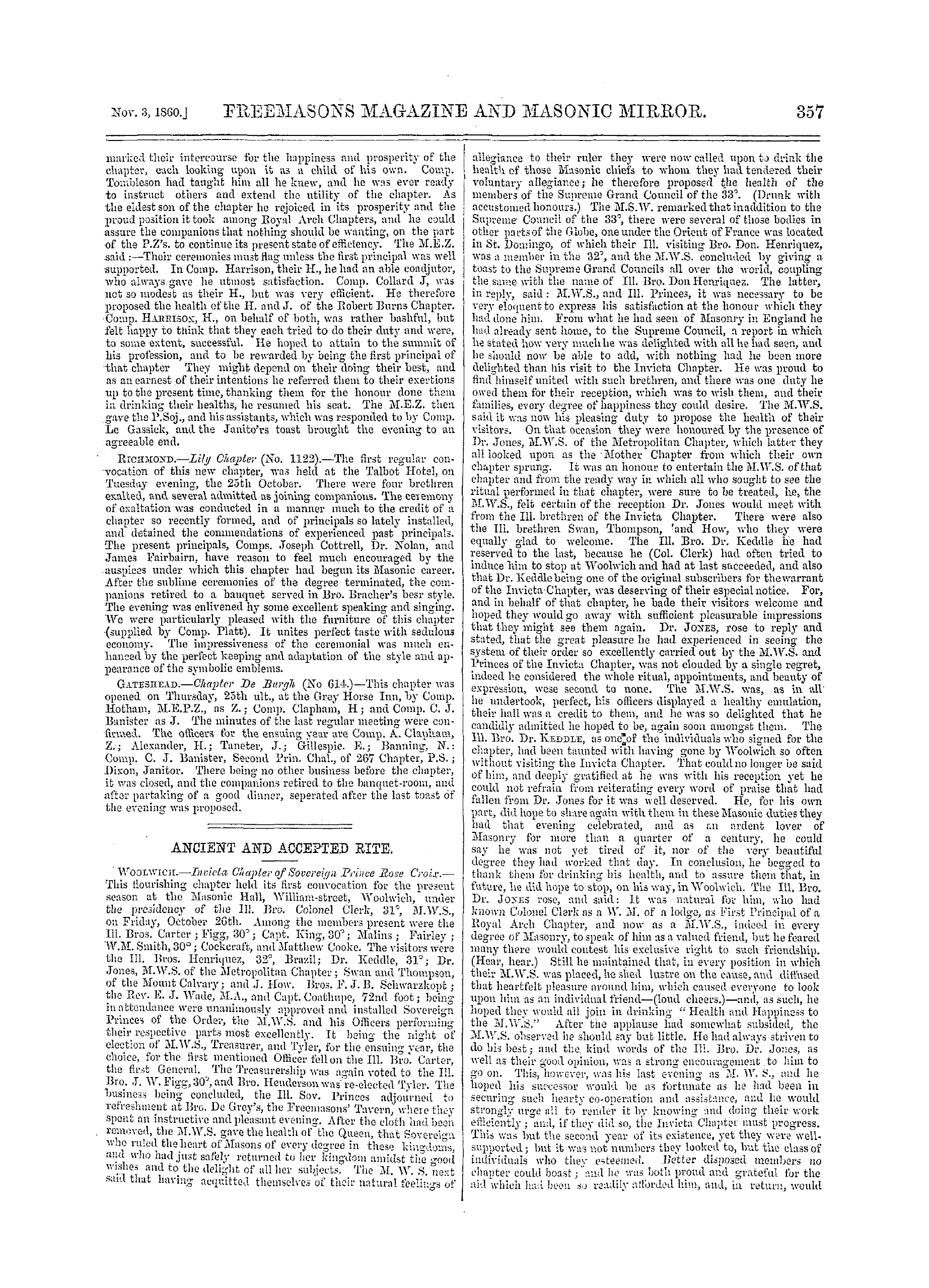 The Freemasons' Monthly Magazine: 1860-11-03: 17