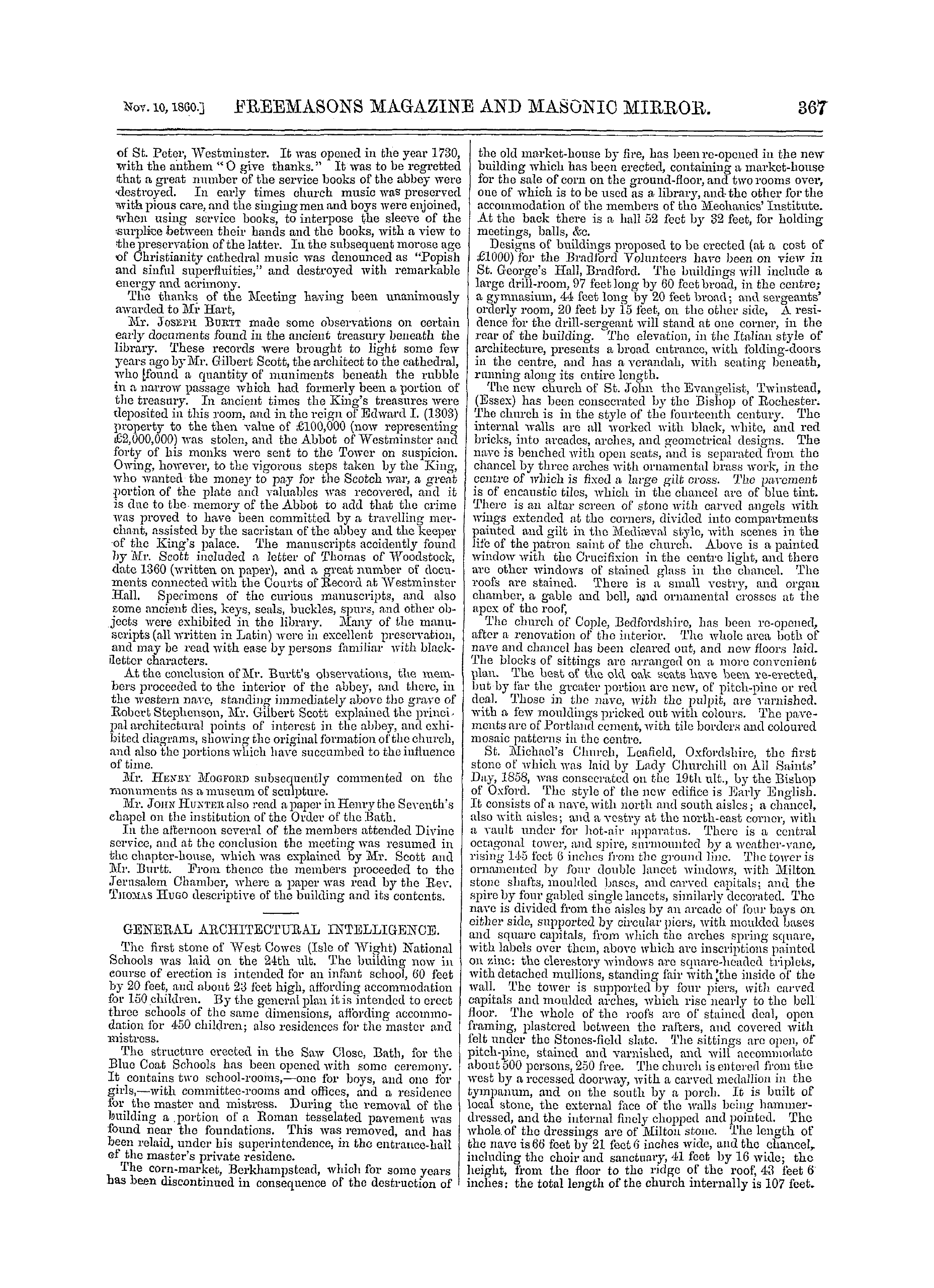 The Freemasons' Monthly Magazine: 1860-11-10 - Architecture And Archæloogy.