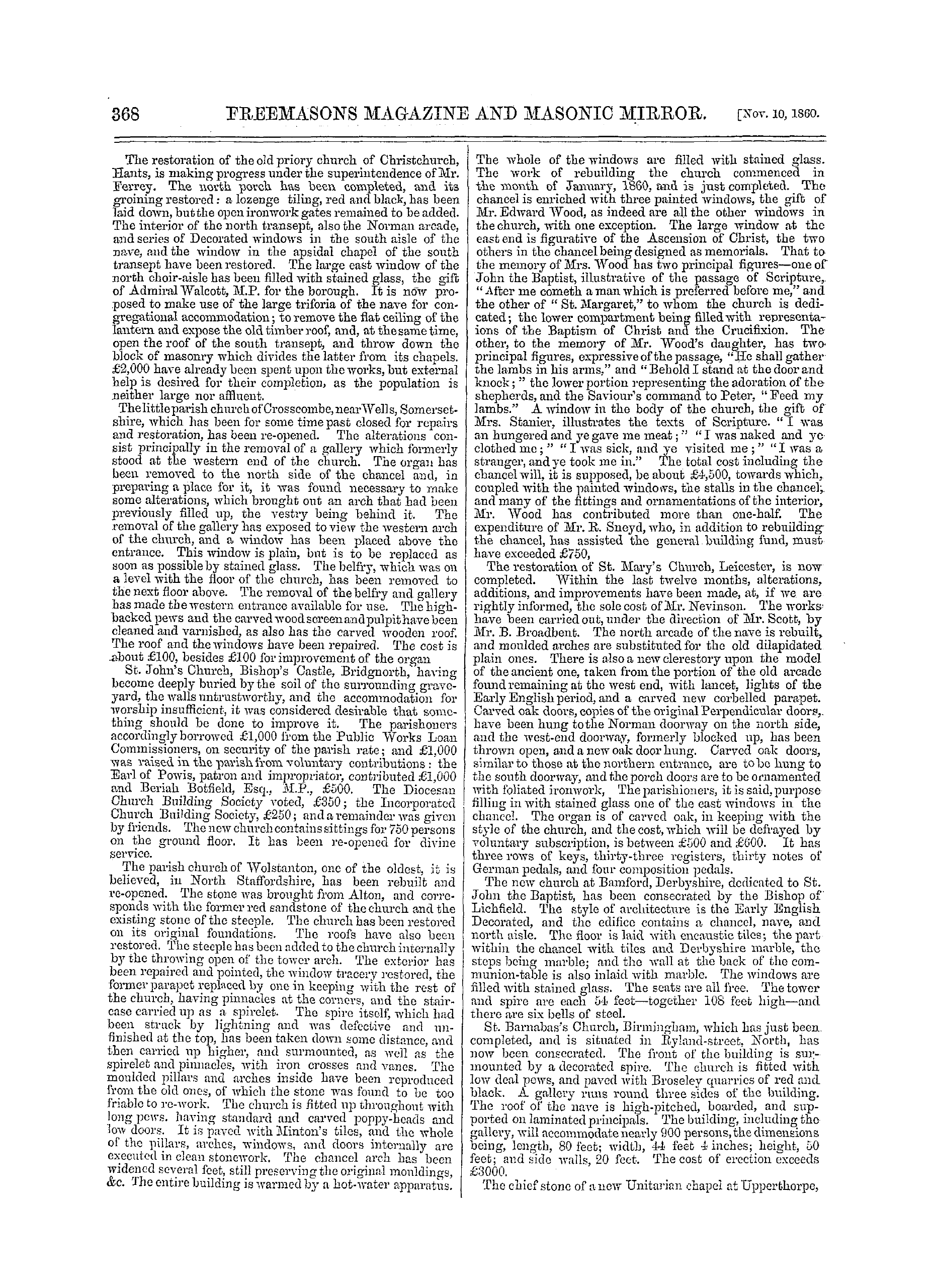 The Freemasons' Monthly Magazine: 1860-11-10 - Architecture And Archæloogy.