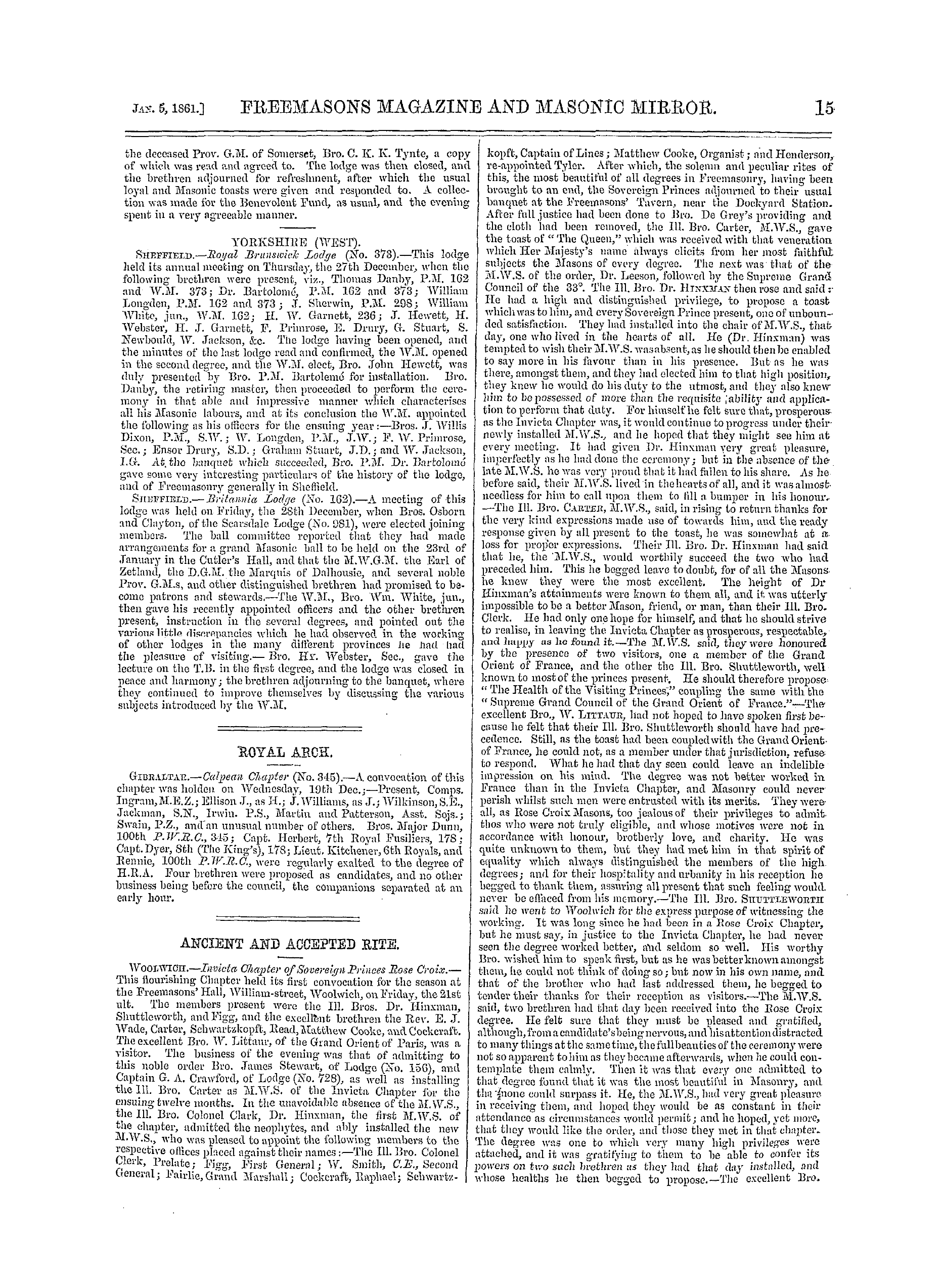 The Freemasons' Monthly Magazine: 1861-01-05 - Ancient And Accepted Rite.