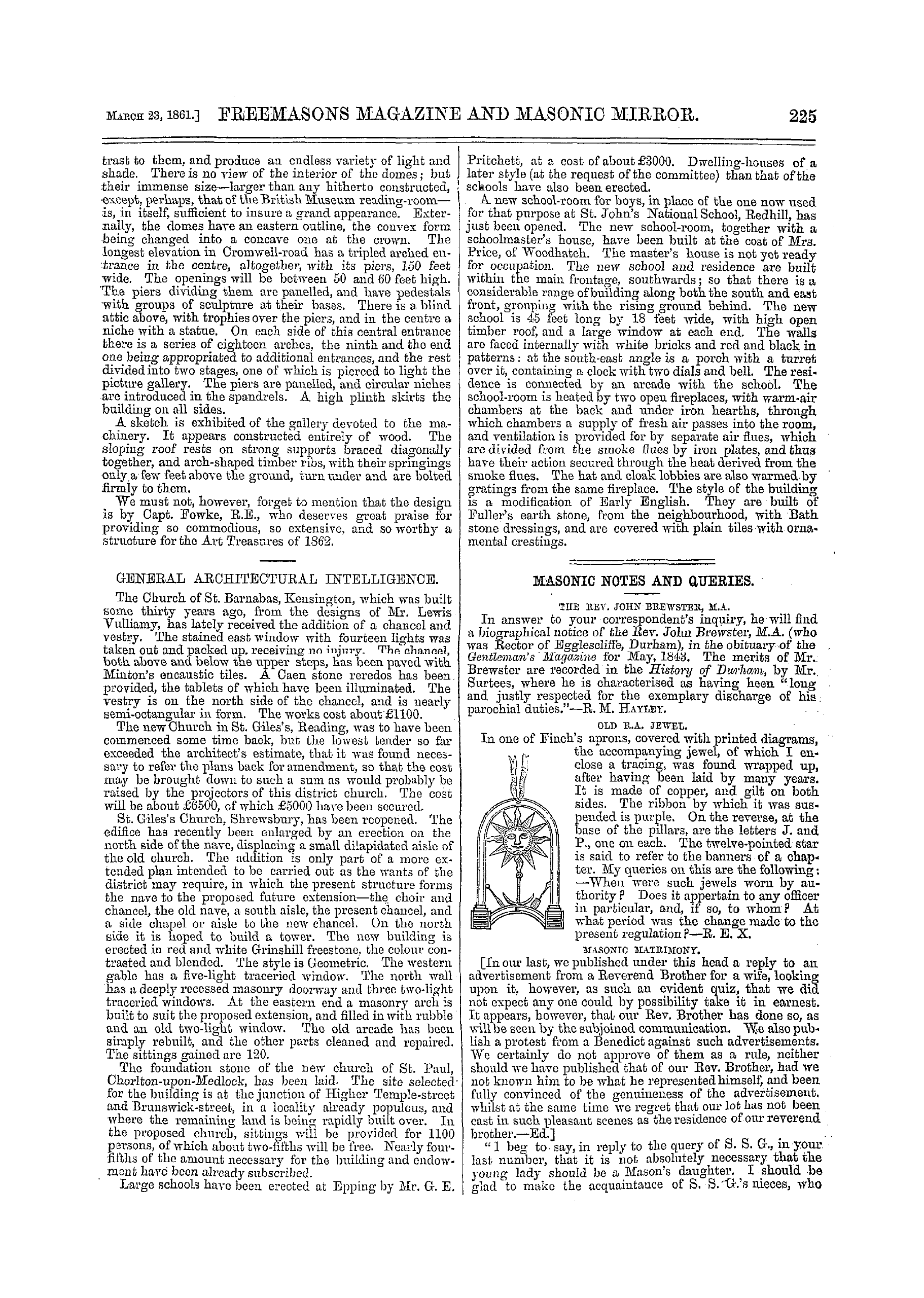 The Freemasons' Monthly Magazine: 1861-03-23 - Masonic Notes And Queries.