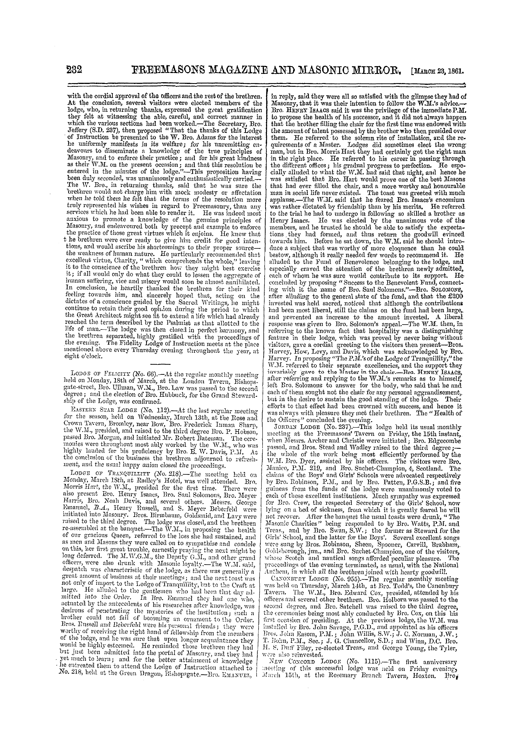 The Freemasons' Monthly Magazine: 1861-03-23 - Metropolitan.