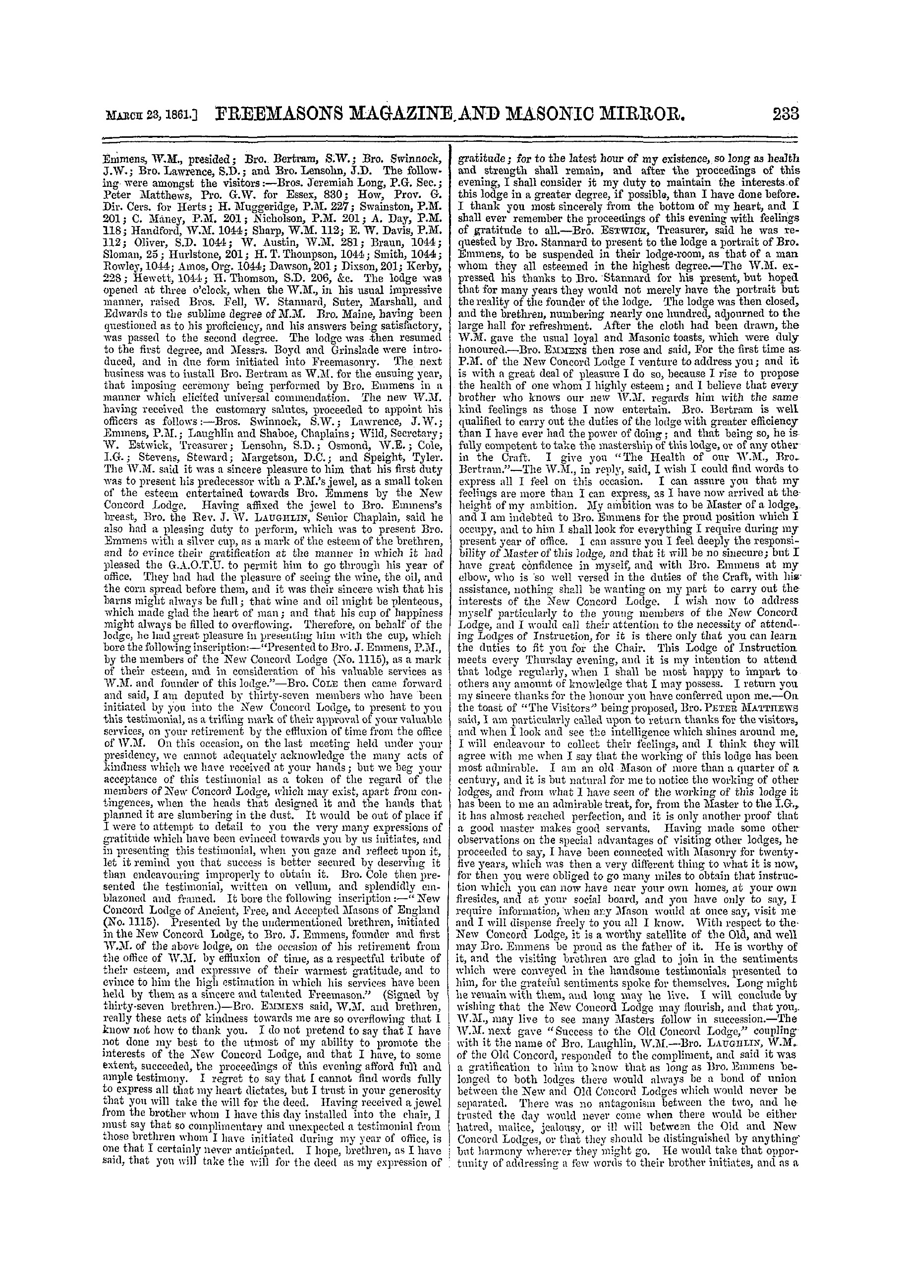 The Freemasons' Monthly Magazine: 1861-03-23 - Metropolitan.