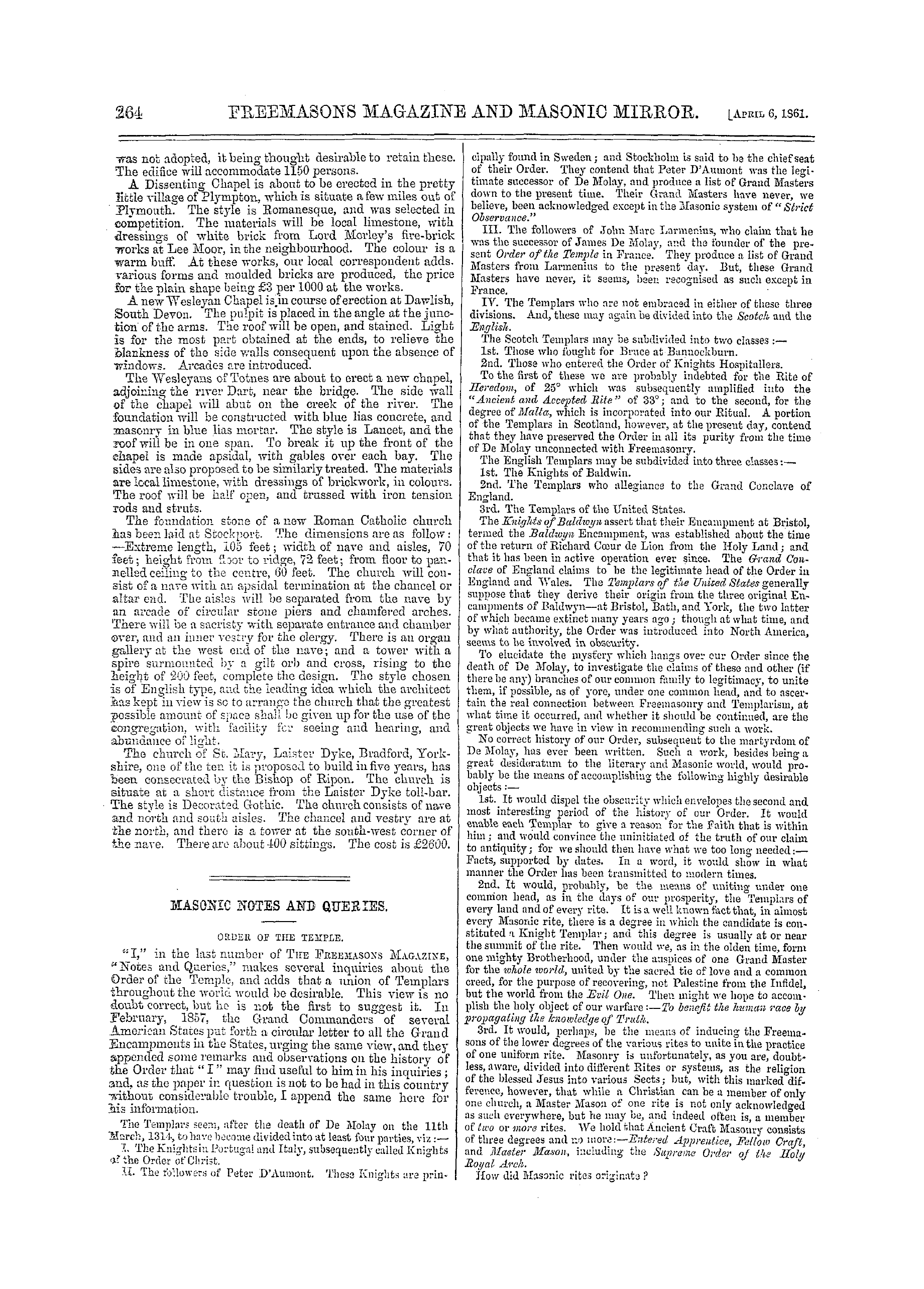 The Freemasons' Monthly Magazine: 1861-04-06 - Masonic Notes And Queries.