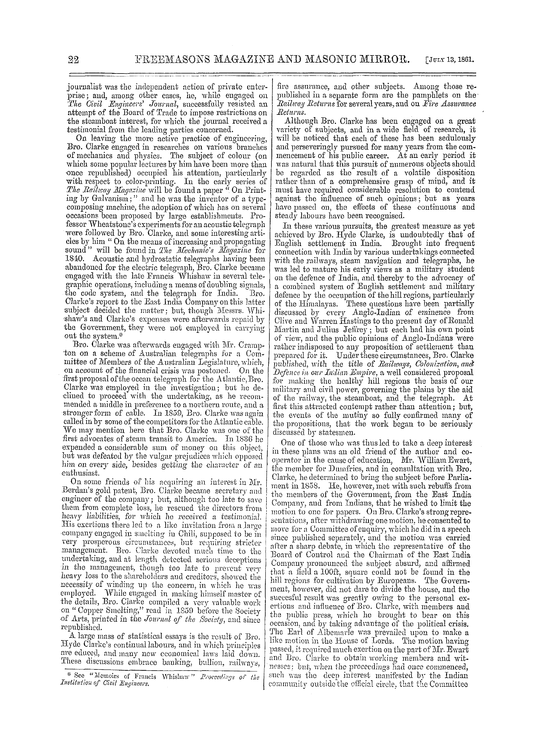 The Freemasons' Monthly Magazine: 1861-07-13 - Our Masonic Contemporaries.