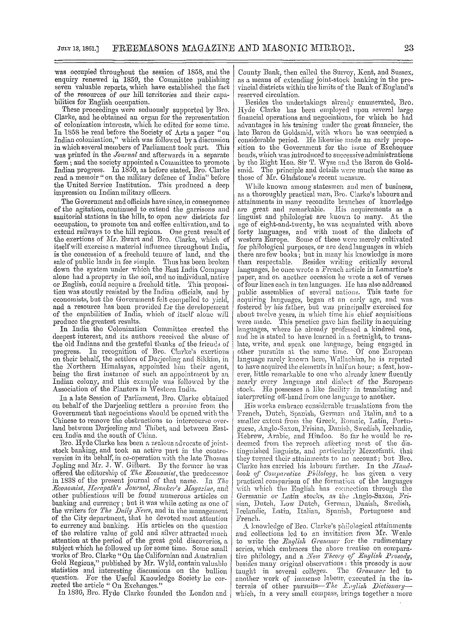 The Freemasons' Monthly Magazine: 1861-07-13 - Our Masonic Contemporaries.