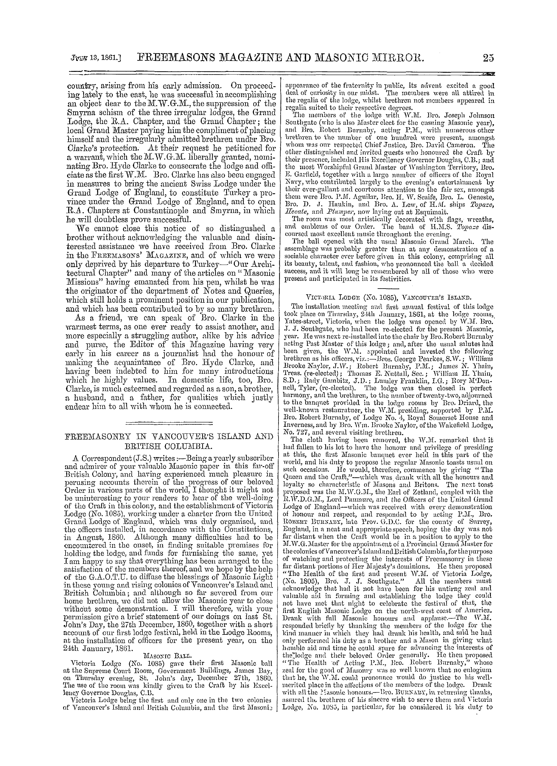 The Freemasons' Monthly Magazine: 1861-07-13 - Our Masonic Contemporaries.