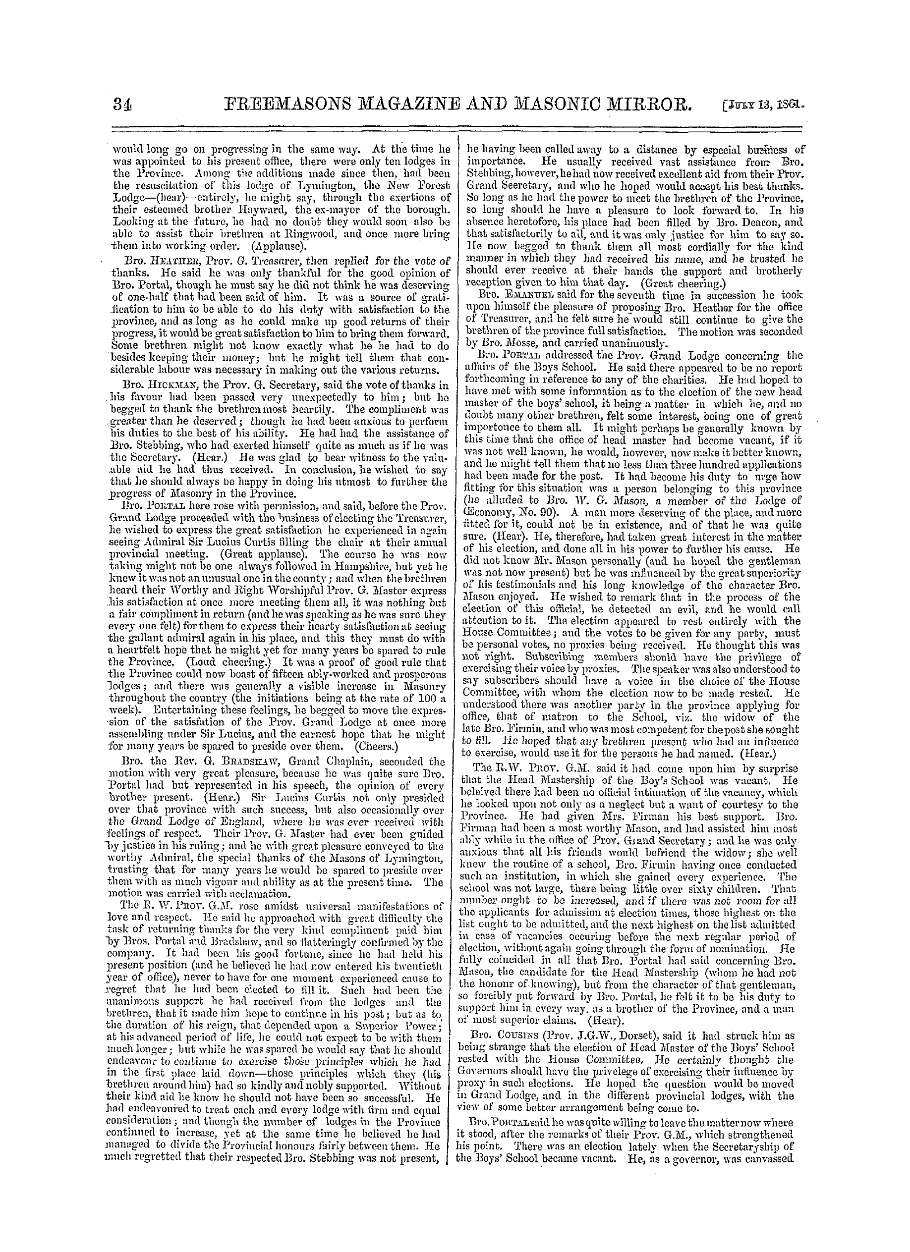 The Freemasons' Monthly Magazine: 1861-07-13 - Provincial.