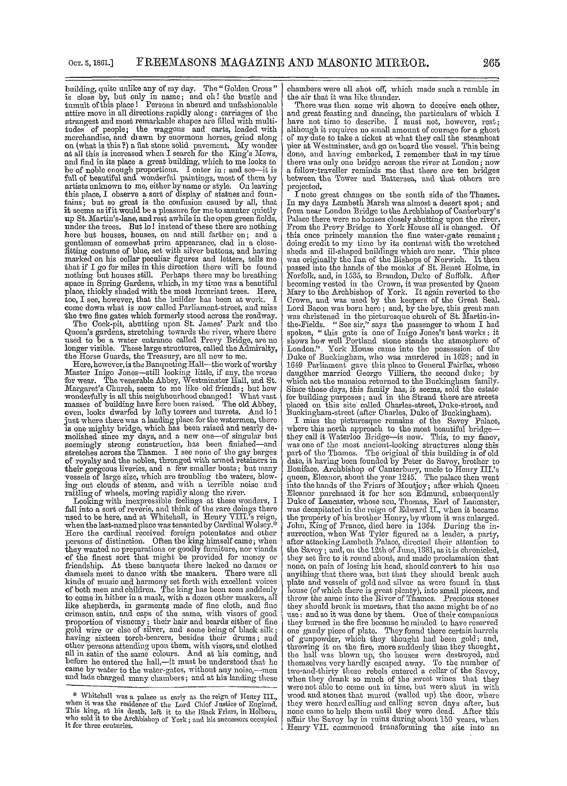 The Freemasons' Monthly Magazine: 1861-10-05 - A Voyage From Westminster To London Bridge.