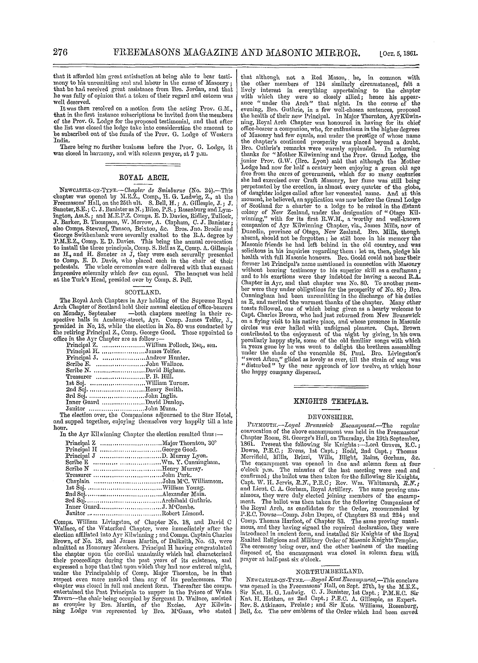 The Freemasons' Monthly Magazine: 1861-10-05 - Knights Templar.