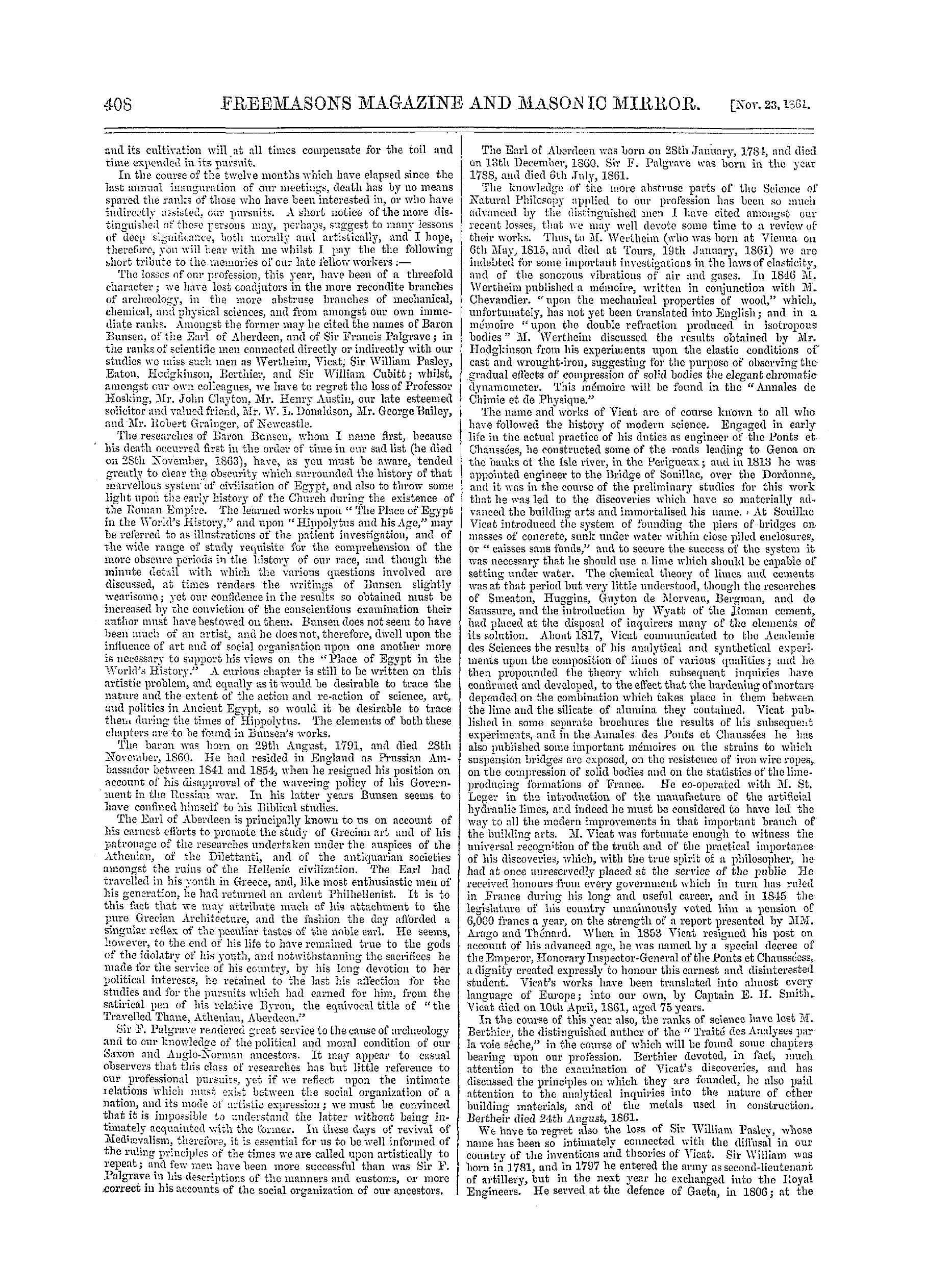 The Freemasons' Monthly Magazine: 1861-11-23 - Current Topics.*