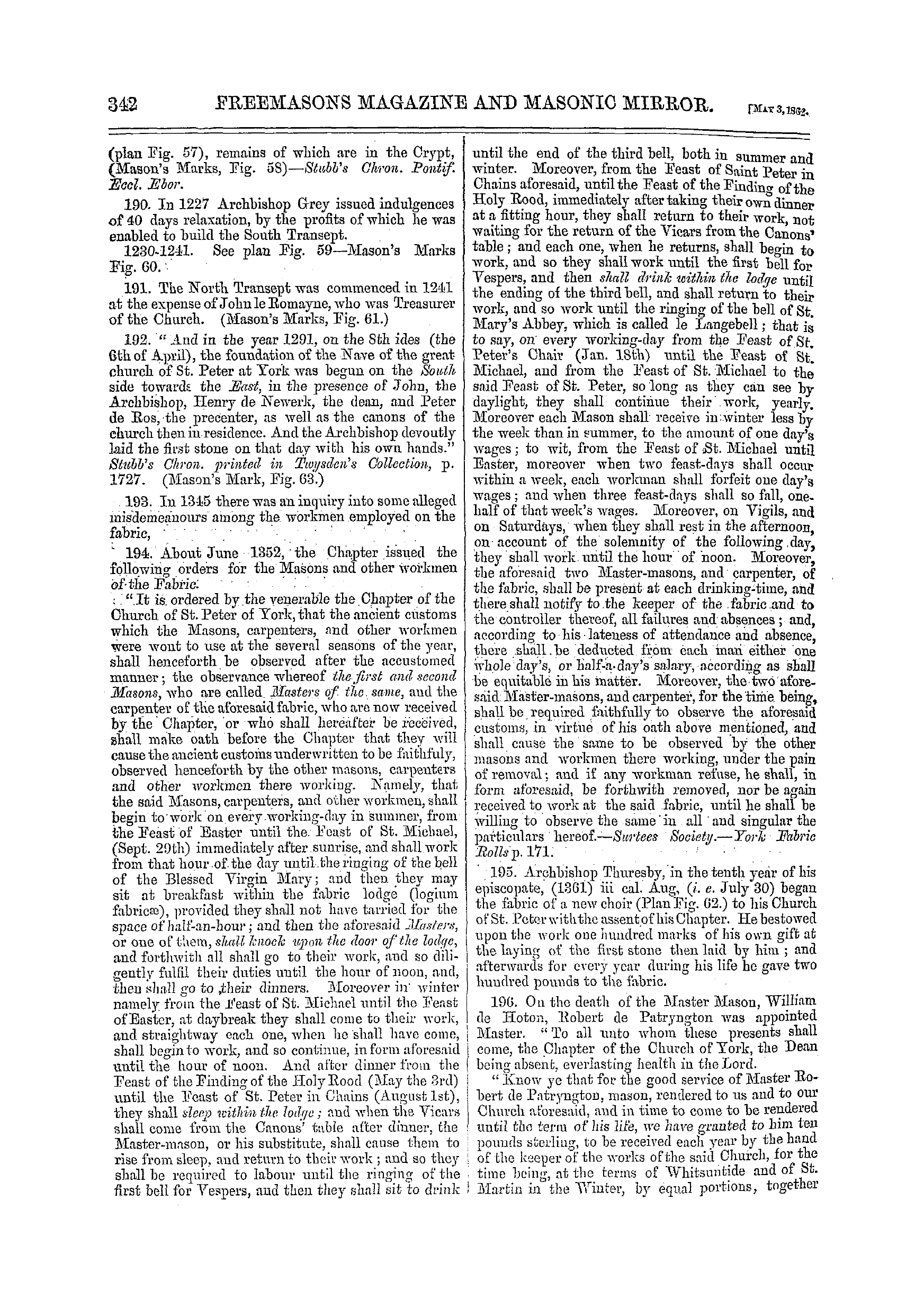 The Freemasons' Monthly Magazine: 1862-05-03 - Masonic Facts.