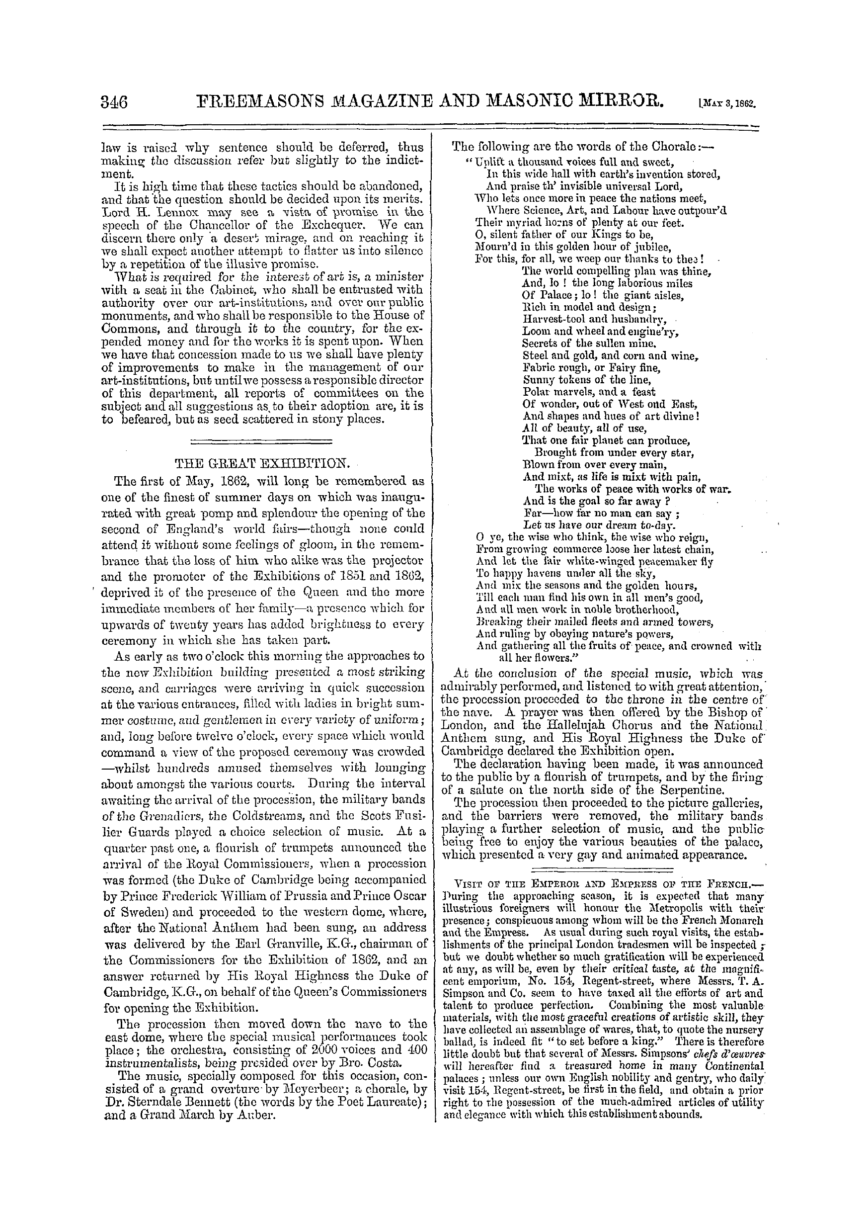 The Freemasons' Monthly Magazine: 1862-05-03 - The Management Of Our Art Institutions.