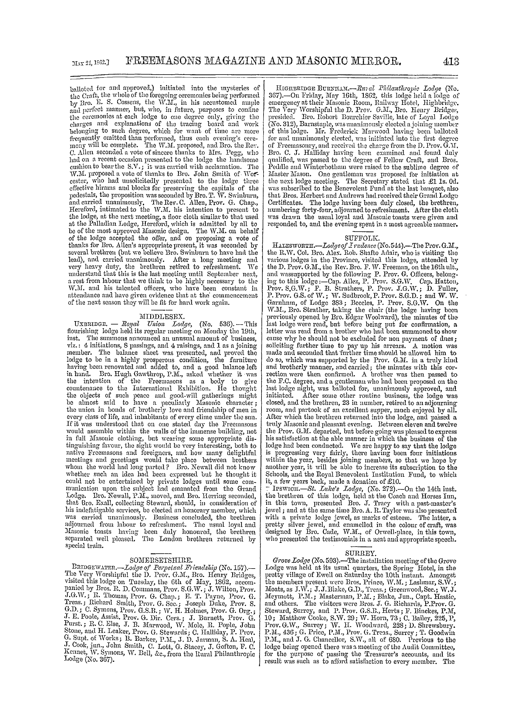 The Freemasons' Monthly Magazine: 1862-05-24 - Provincial.