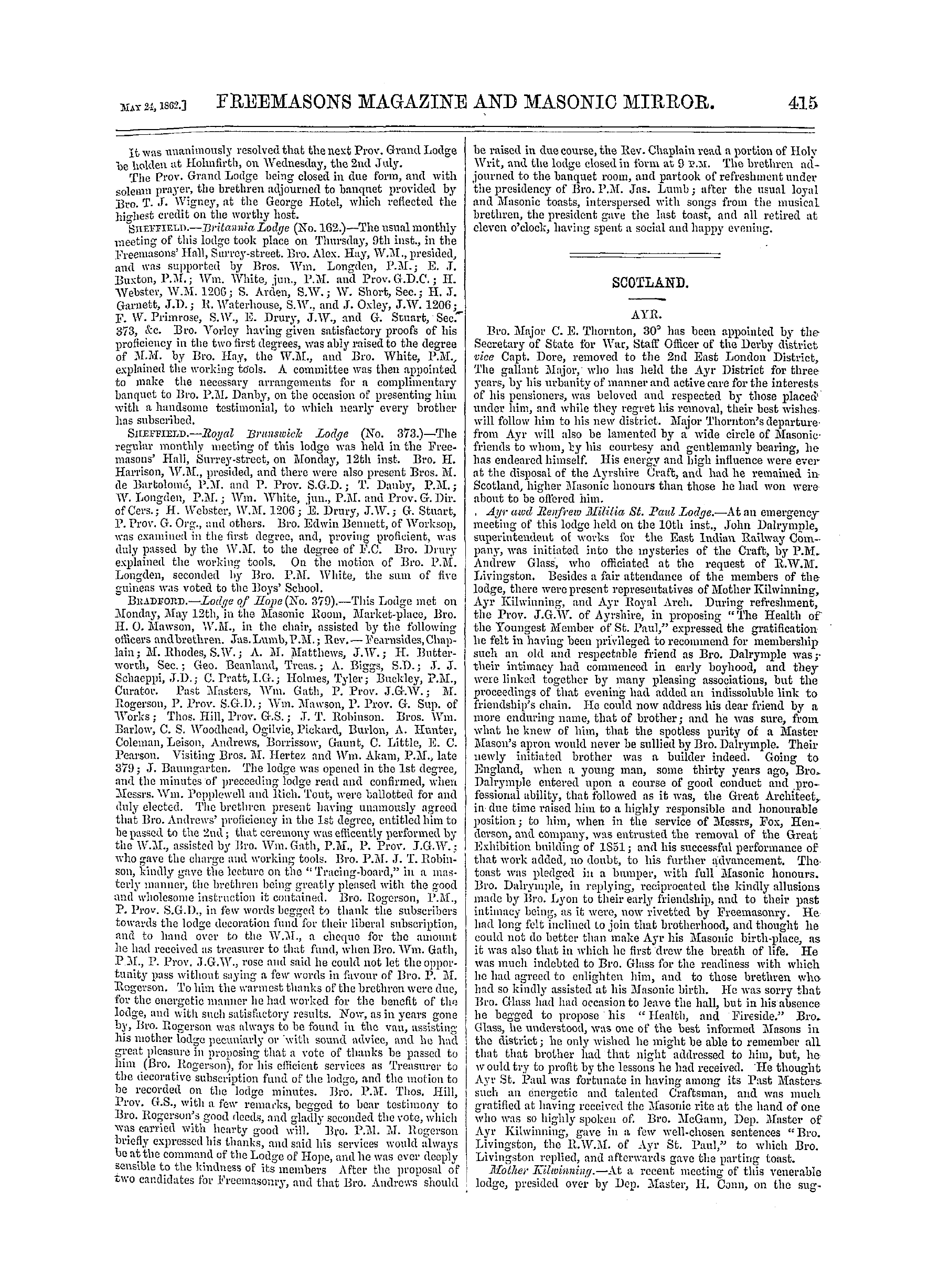 The Freemasons' Monthly Magazine: 1862-05-24 - Provincial.