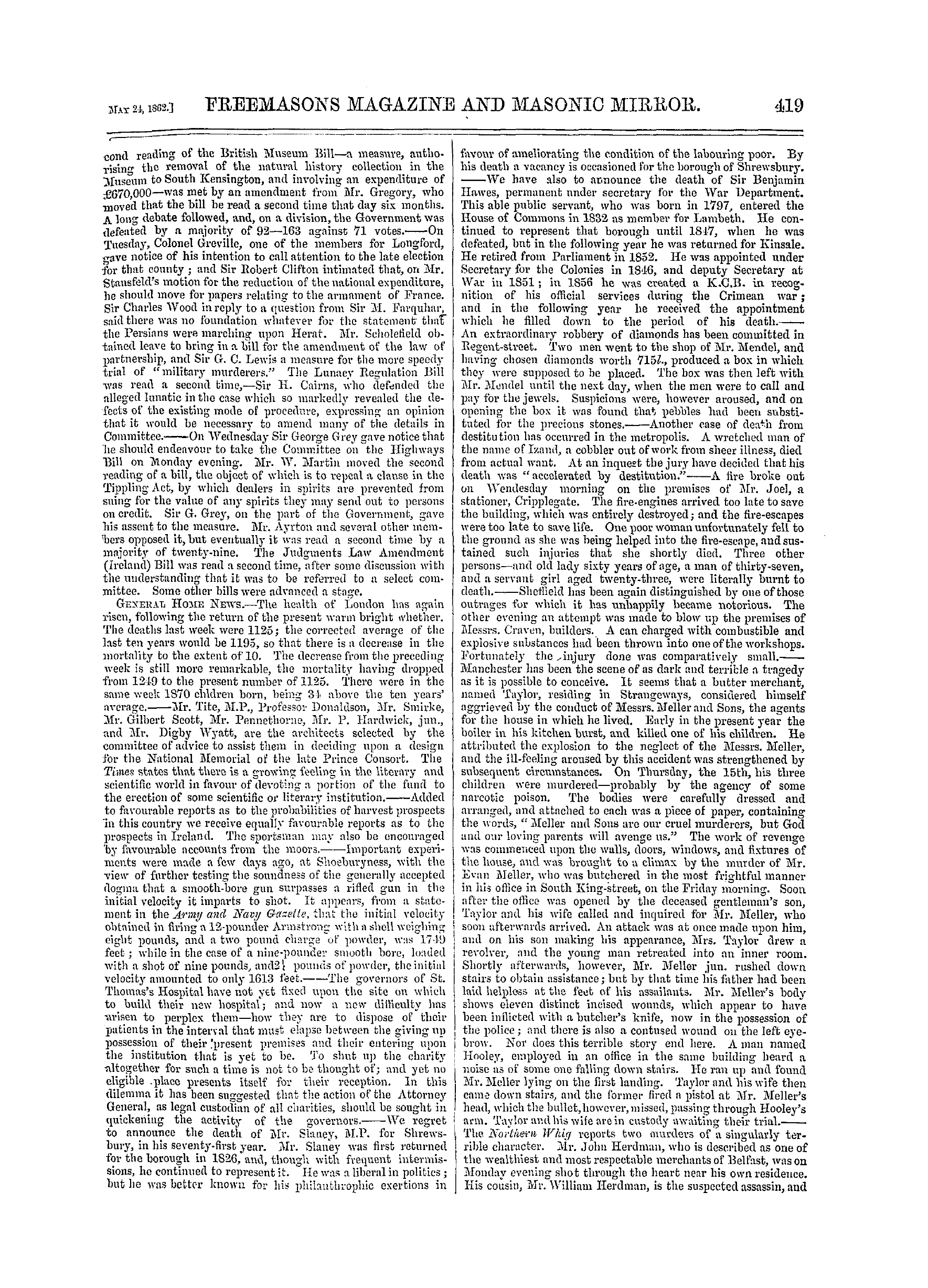 The Freemasons' Monthly Magazine: 1862-05-24 - The Week.