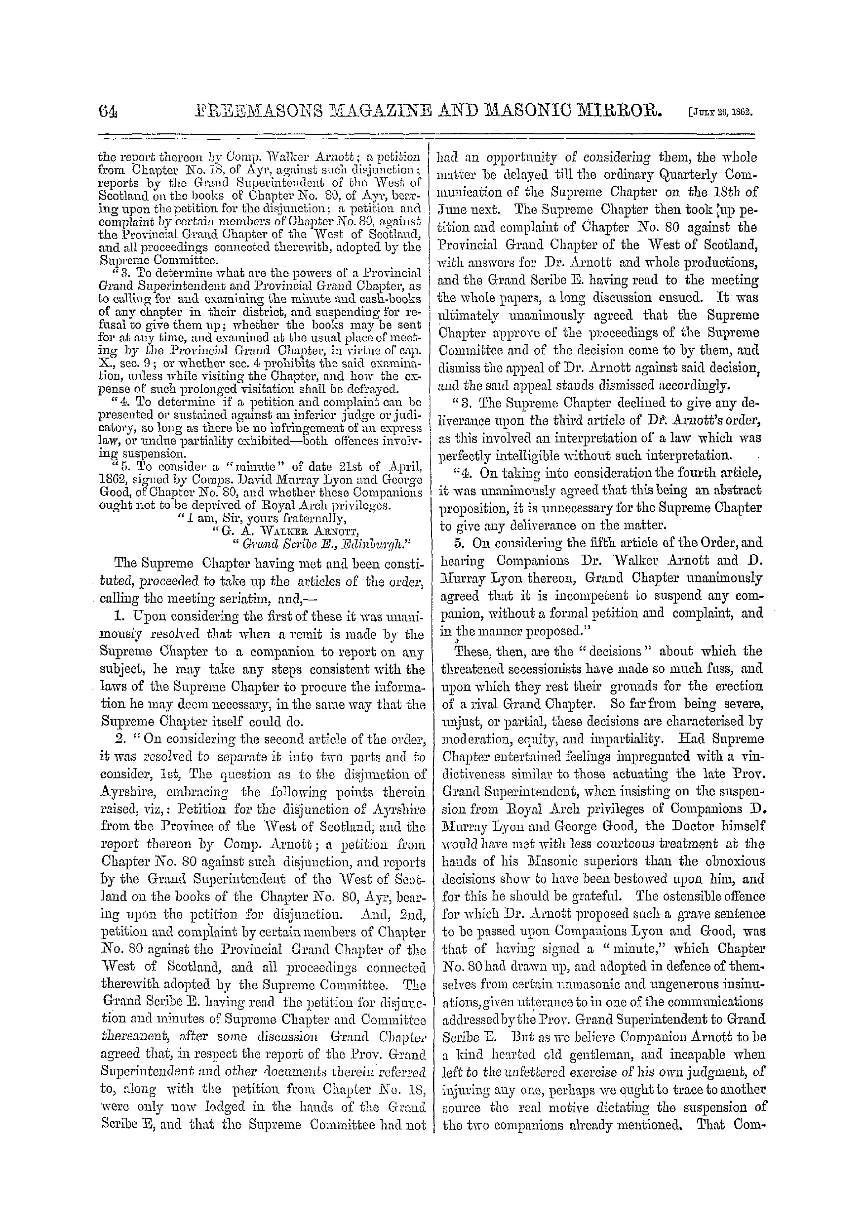 The Freemasons' Monthly Magazine: 1862-07-26 - The Threatened Secession Ebom The Supreme Gbandboyal Aech Chapter Oe Scotland.—No. Ii.