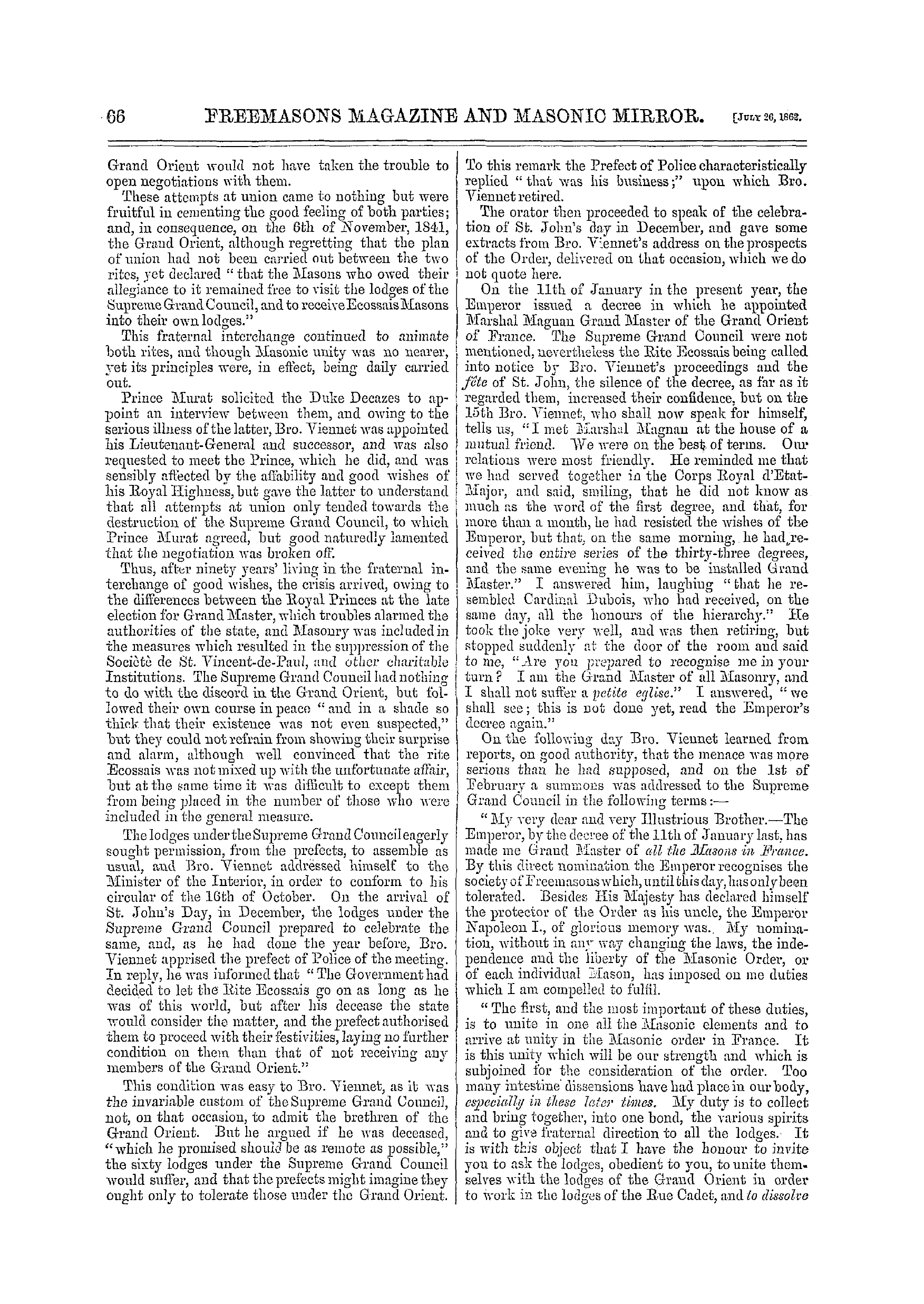 The Freemasons' Monthly Magazine: 1862-07-26 - The Supreme Grand Council Of France And Marshal Magnan.