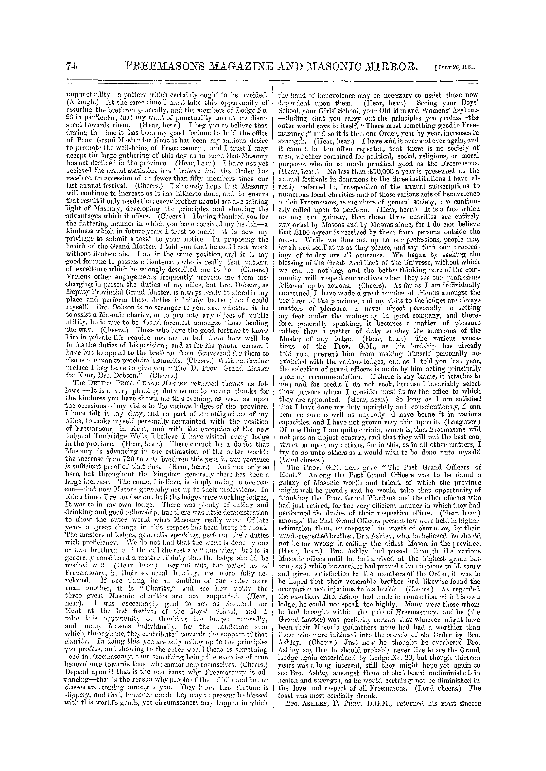 The Freemasons' Monthly Magazine: 1862-07-26 - Provincial.