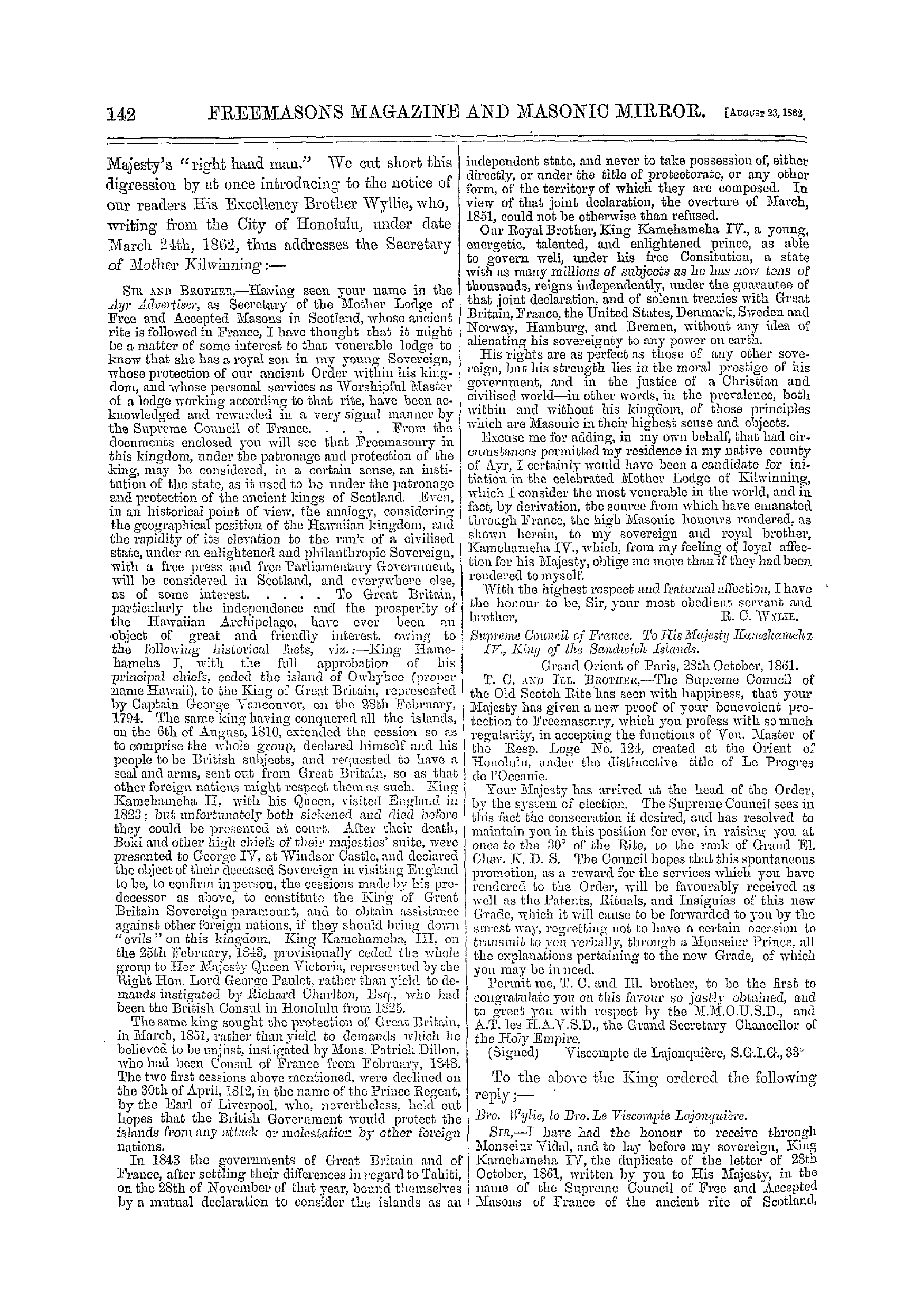 The Freemasons' Monthly Magazine: 1862-08-23 - Masonry In The Sandwich Islands. No. Ii.