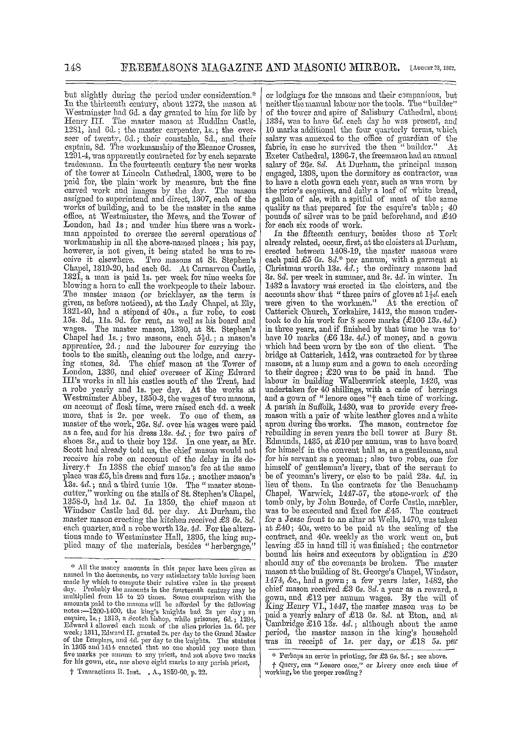 The Freemasons' Monthly Magazine: 1862-08-23 - Masons Of England And Their Works.