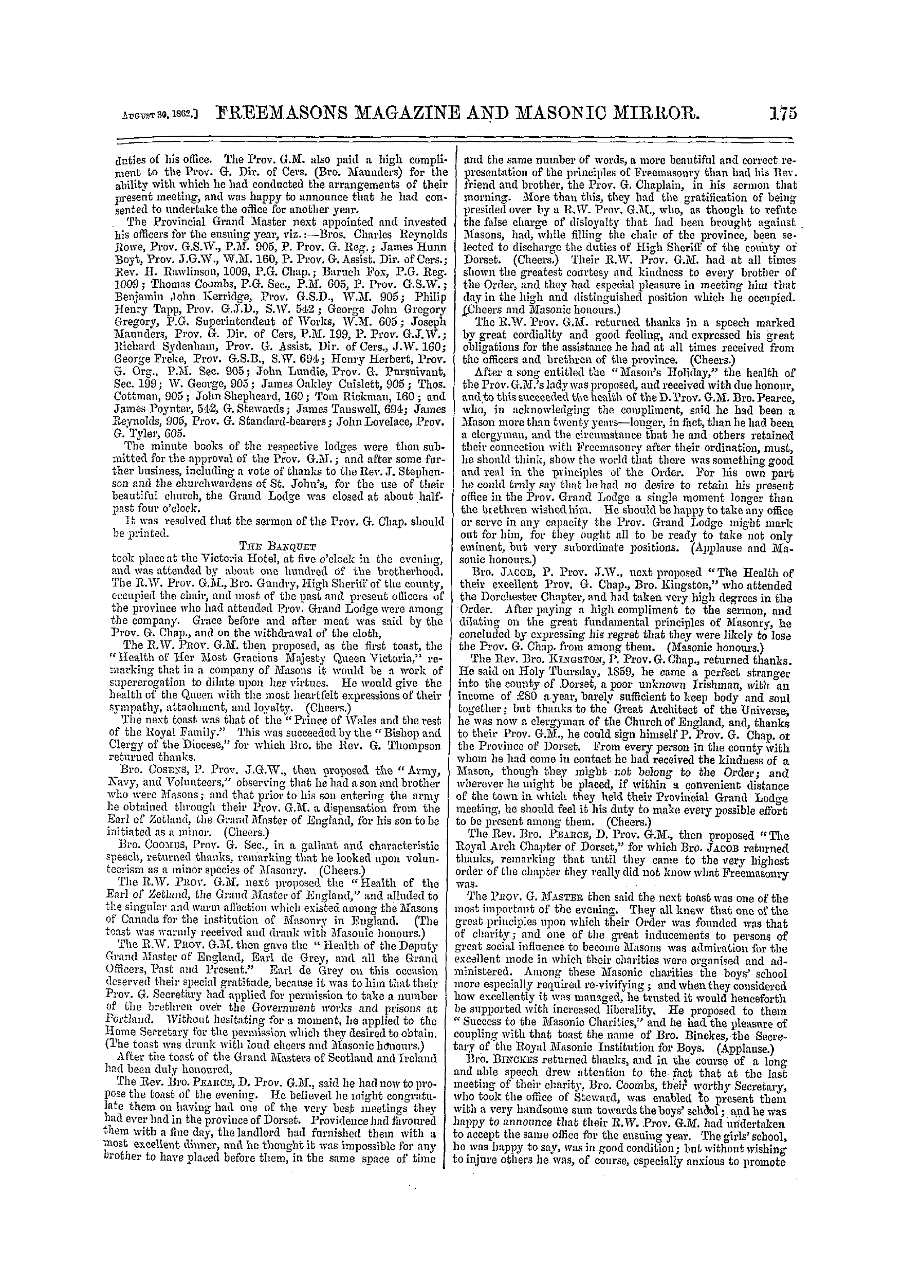 The Freemasons' Monthly Magazine: 1862-08-30 - Provincial.