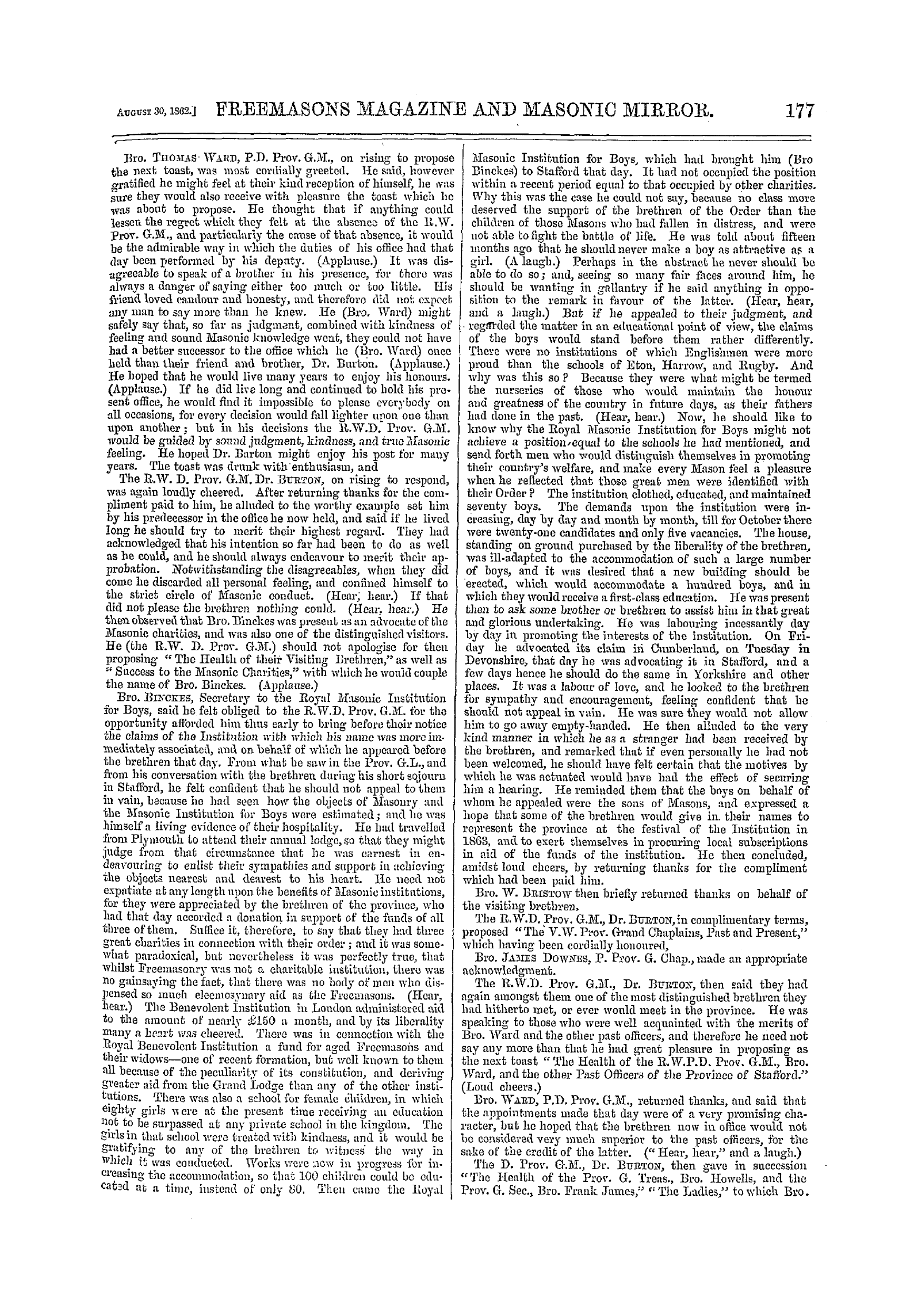 The Freemasons' Monthly Magazine: 1862-08-30 - Provincial.